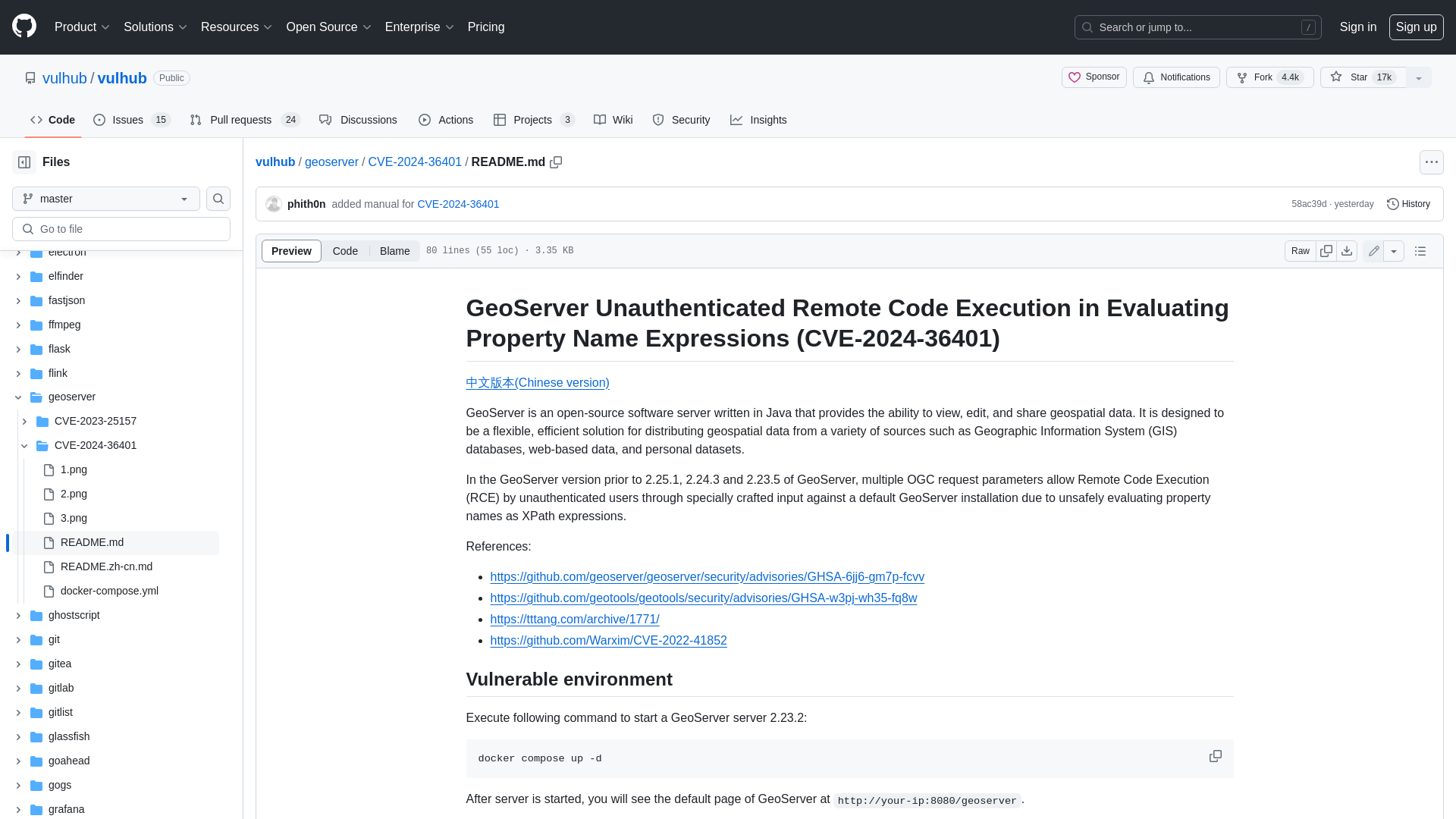 vulhub/geoserver/CVE-2024-36401/README.md at master · vulhub/vulhub · GitHub