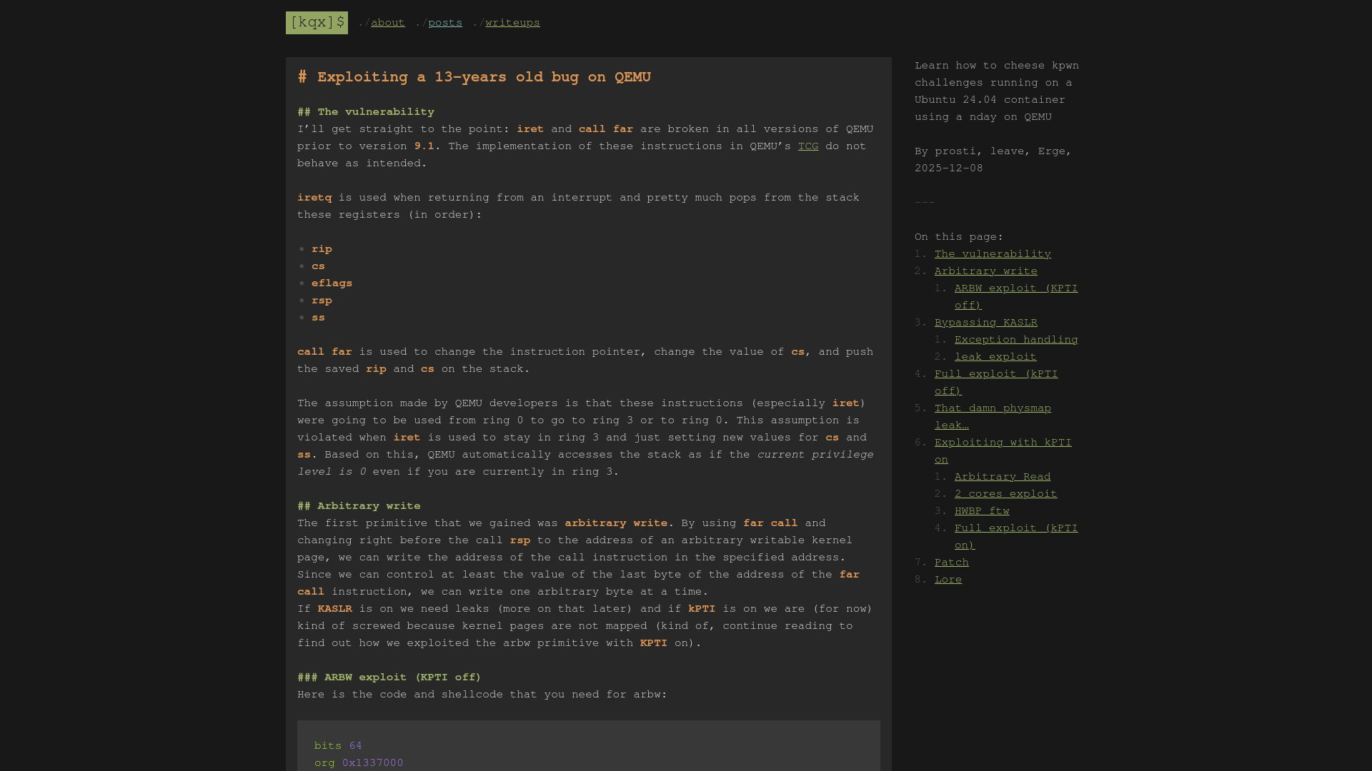 Exploiting a 13-years old bug on QEMU – kqx