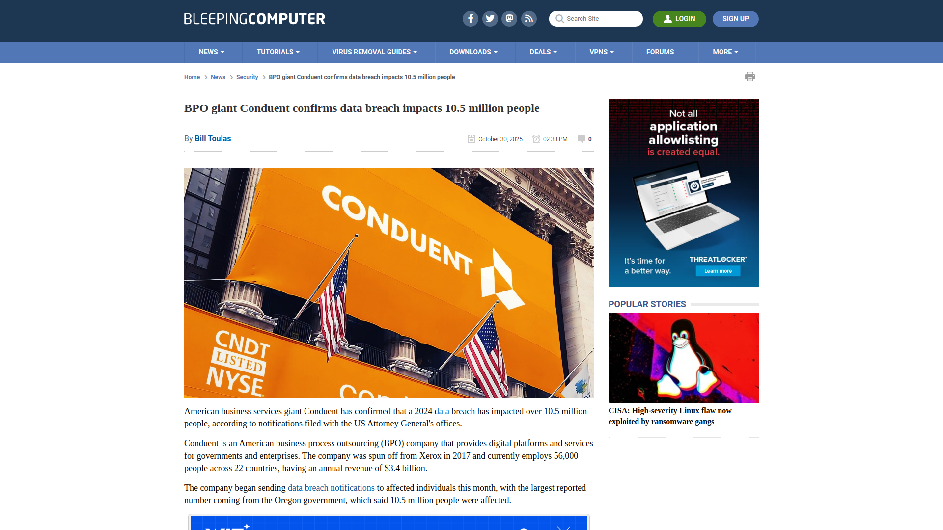BPO giant Conduent confirms data breach impacts 10.5 million people