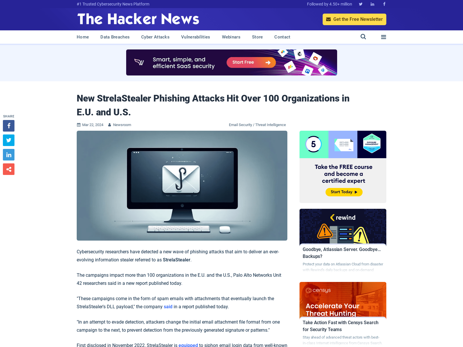 New StrelaStealer Phishing Attacks Hit Over 100 Organizations in E.U. and U.S.