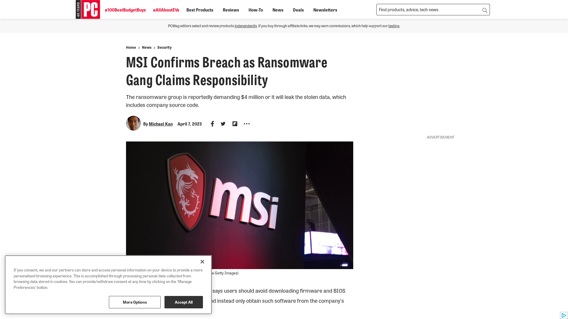 MSI Confirms Breach as Ransomware Gang Claims Responsibility | PCMag