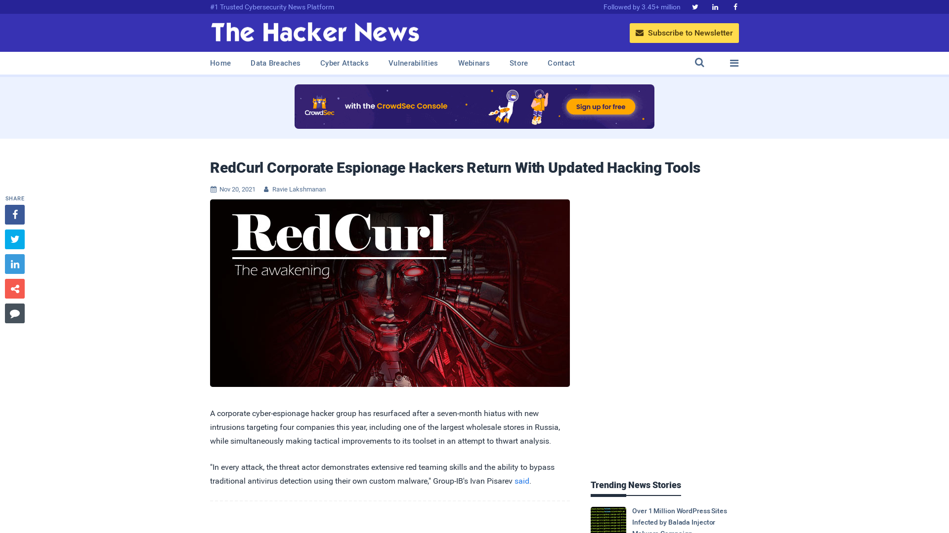RedCurl Corporate Espionage Hackers Return With Updated Hacking Tools