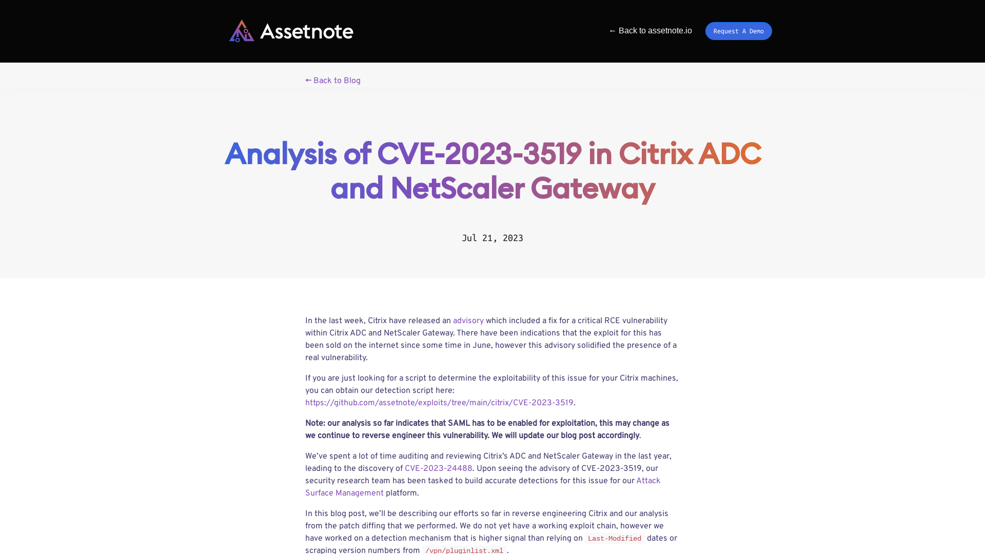 Analysis of CVE-2023-3519 in Citrix ADC and NetScaler Gateway – Assetnote