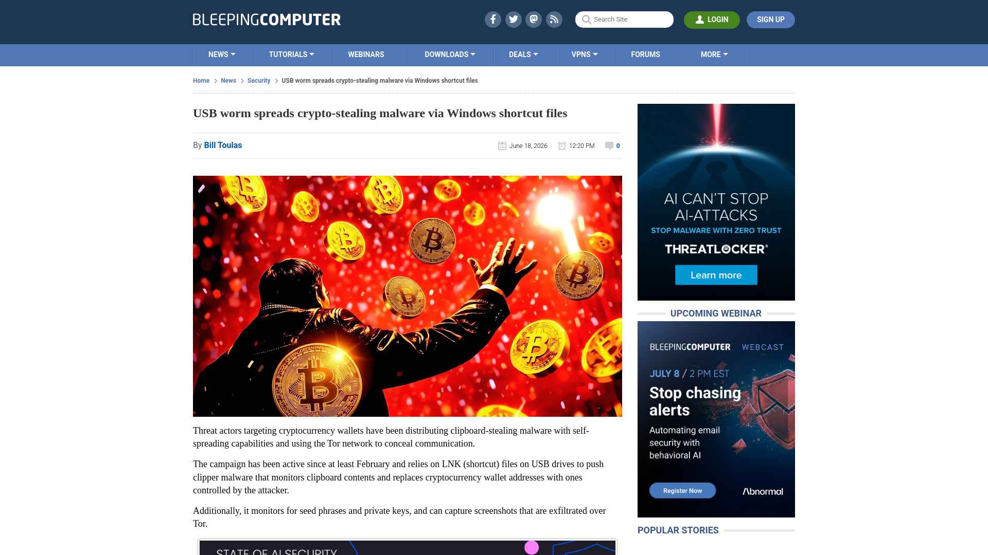 USB worm spreads crypto-stealing malware via Windows shortcut files