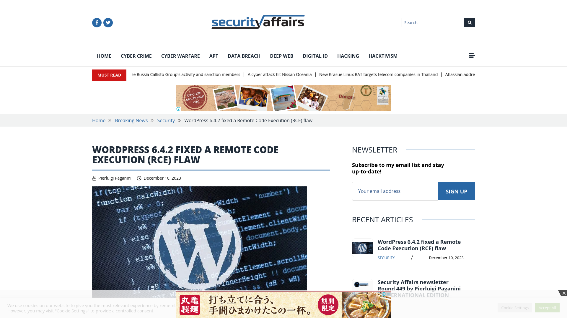 WordPress 6.4.2 fixed a Remote Code Execution (RCE) flaw