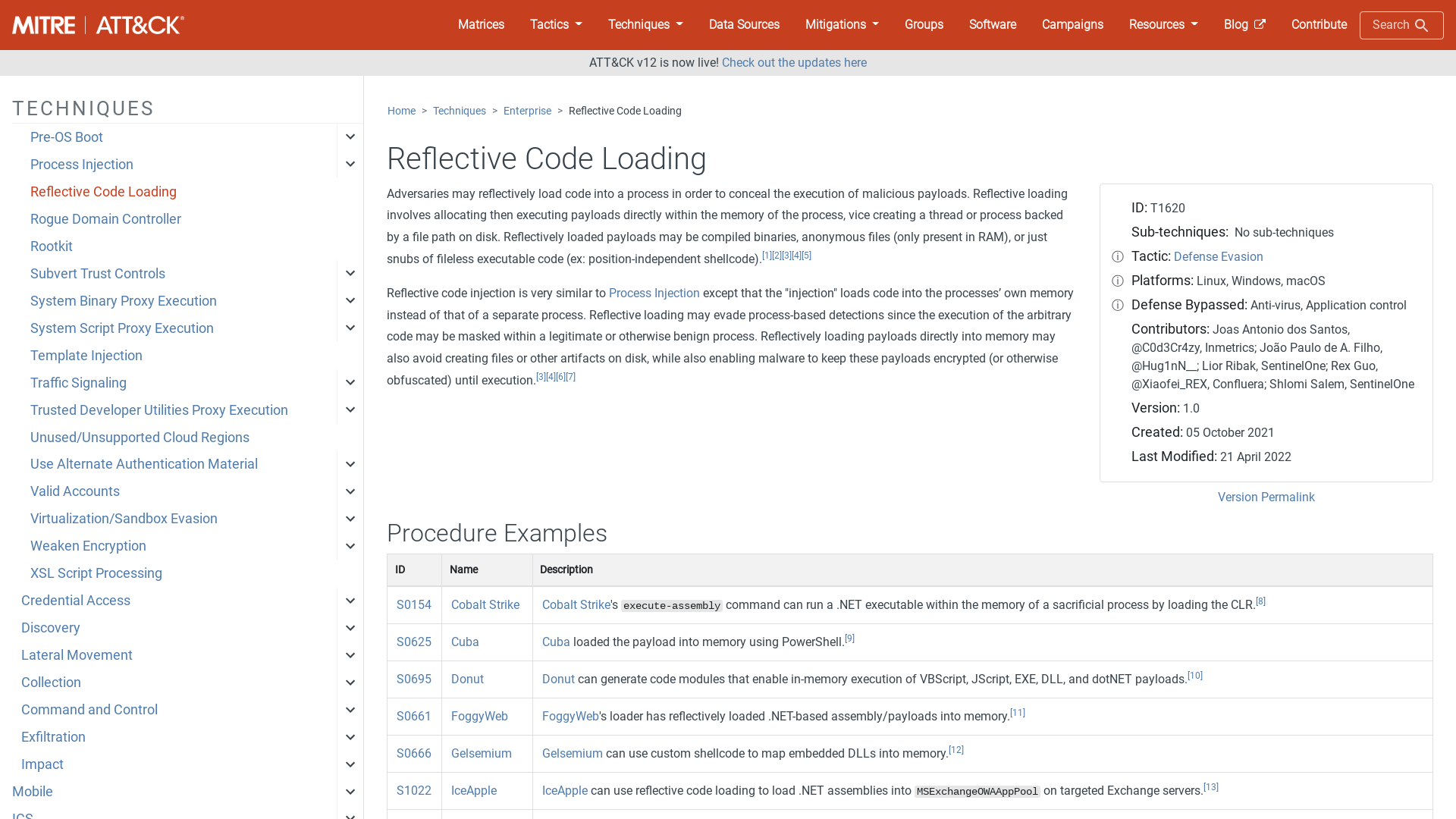 Reflective Code Loading, Technique T1620 - Enterprise | MITRE ATT&CK®