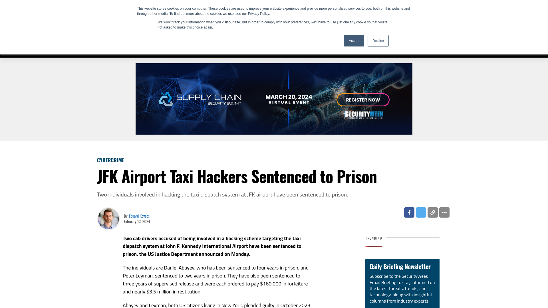 JFK Airport Taxi Hackers Sentenced to Prison - SecurityWeek