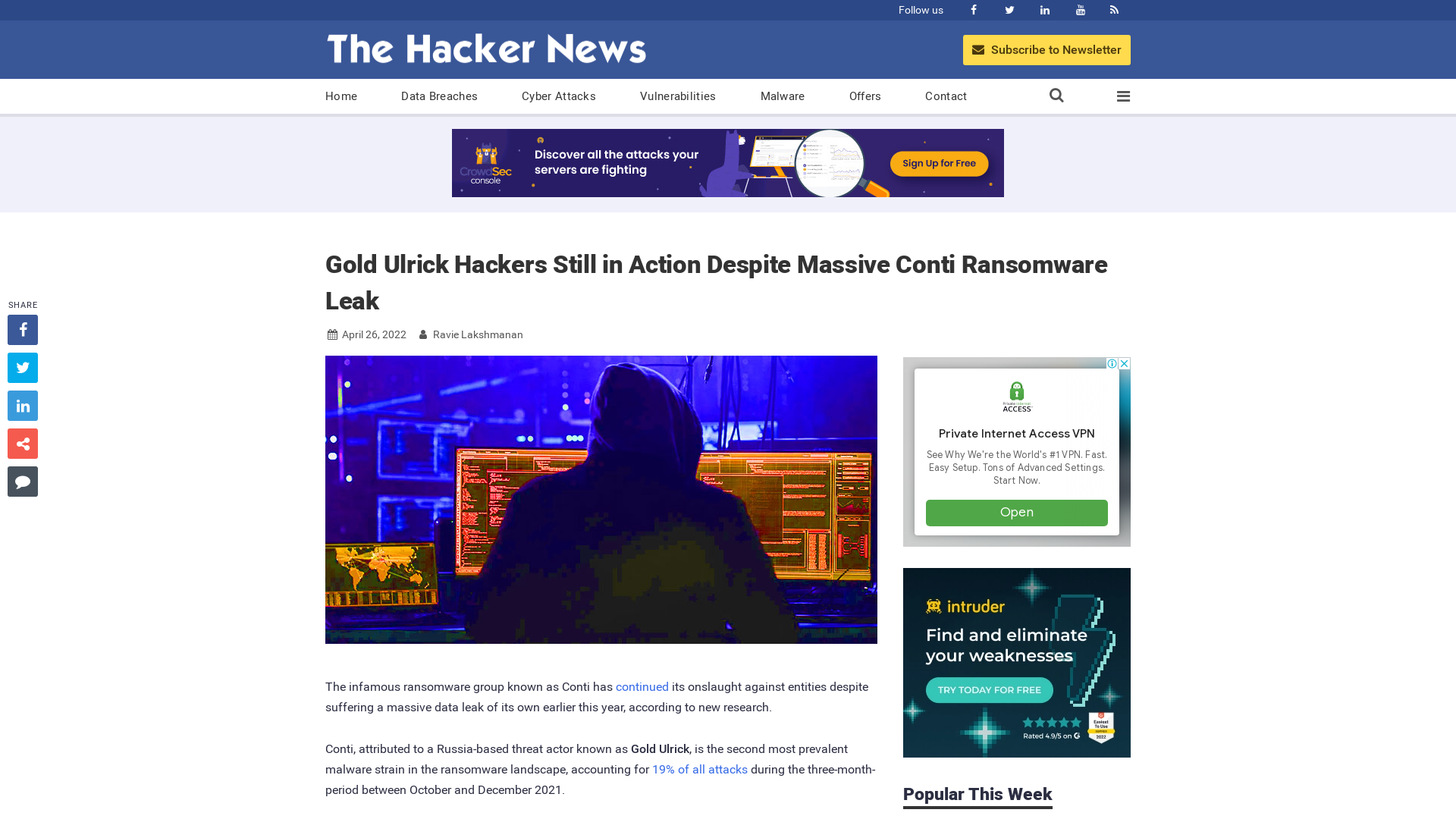 Gold Ulrick Hackers Still in Action Despite Massive Conti Ransomware Leak