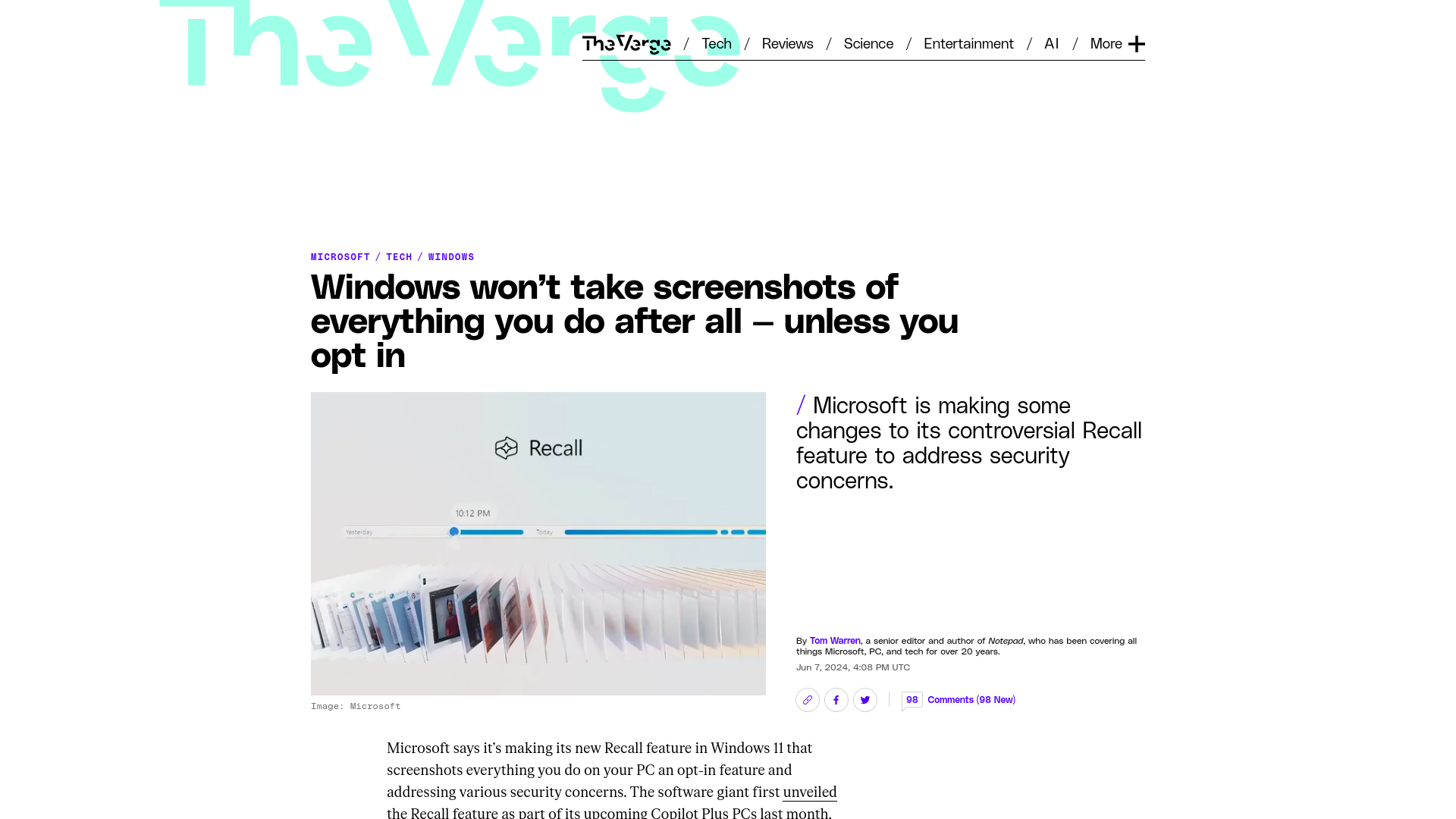 Windows won’t take screenshots of everything you do after all — unless you opt in - The Verge