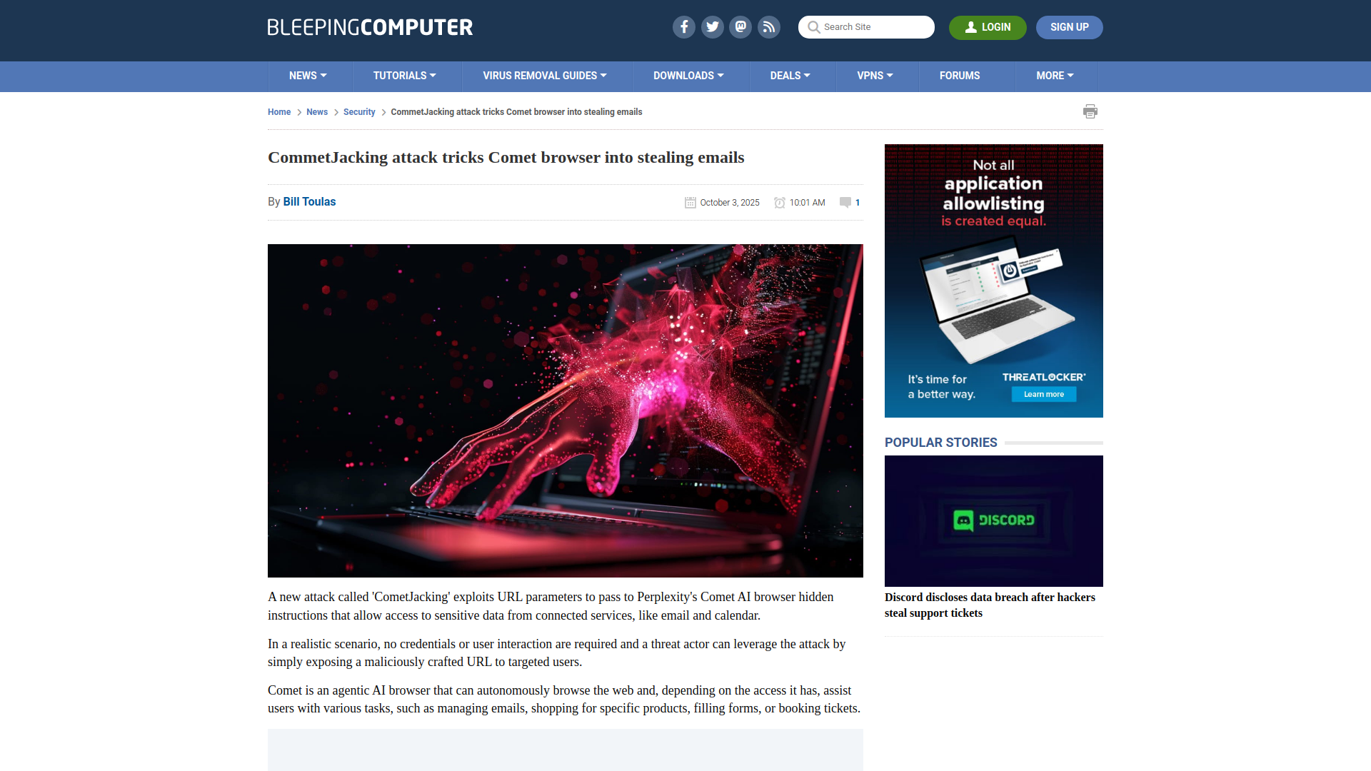 CommetJacking attack tricks Comet browser into stealing emails