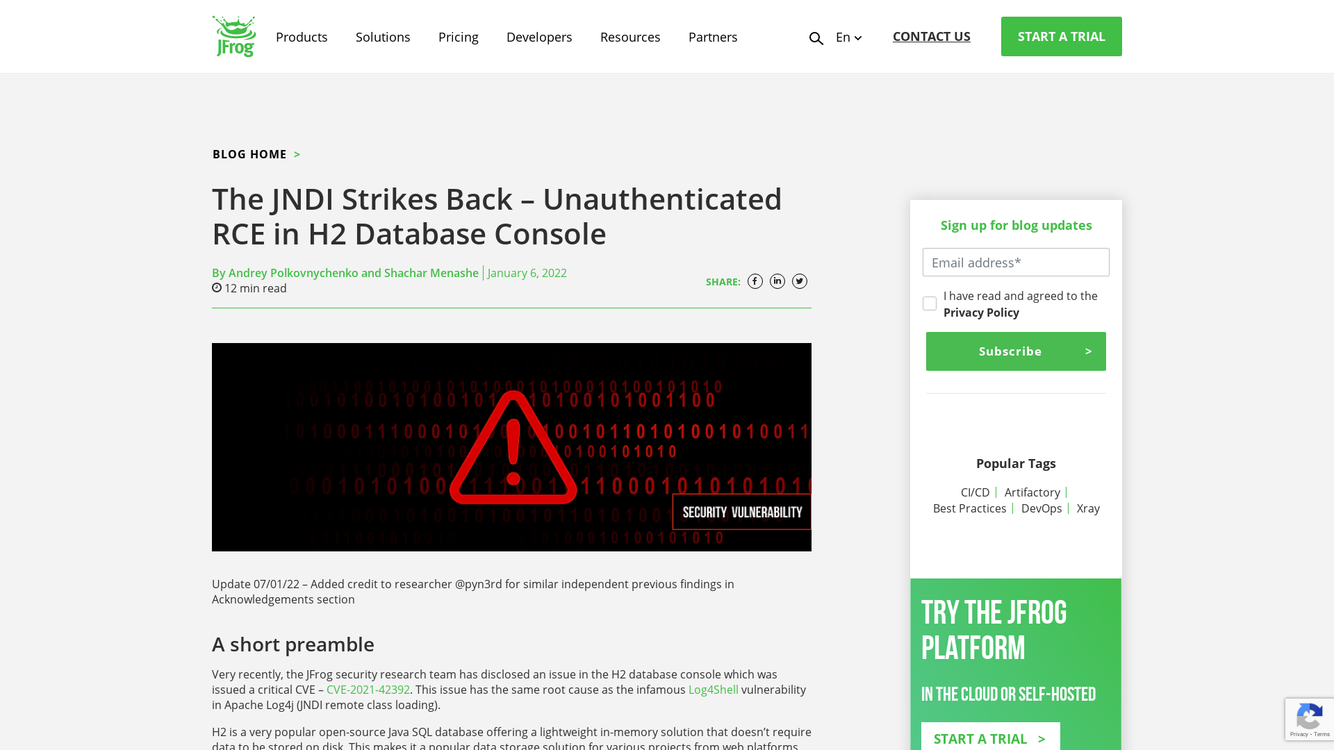 JNDI-Related Vulnerability Discovered in H2 Database Console | JFrog