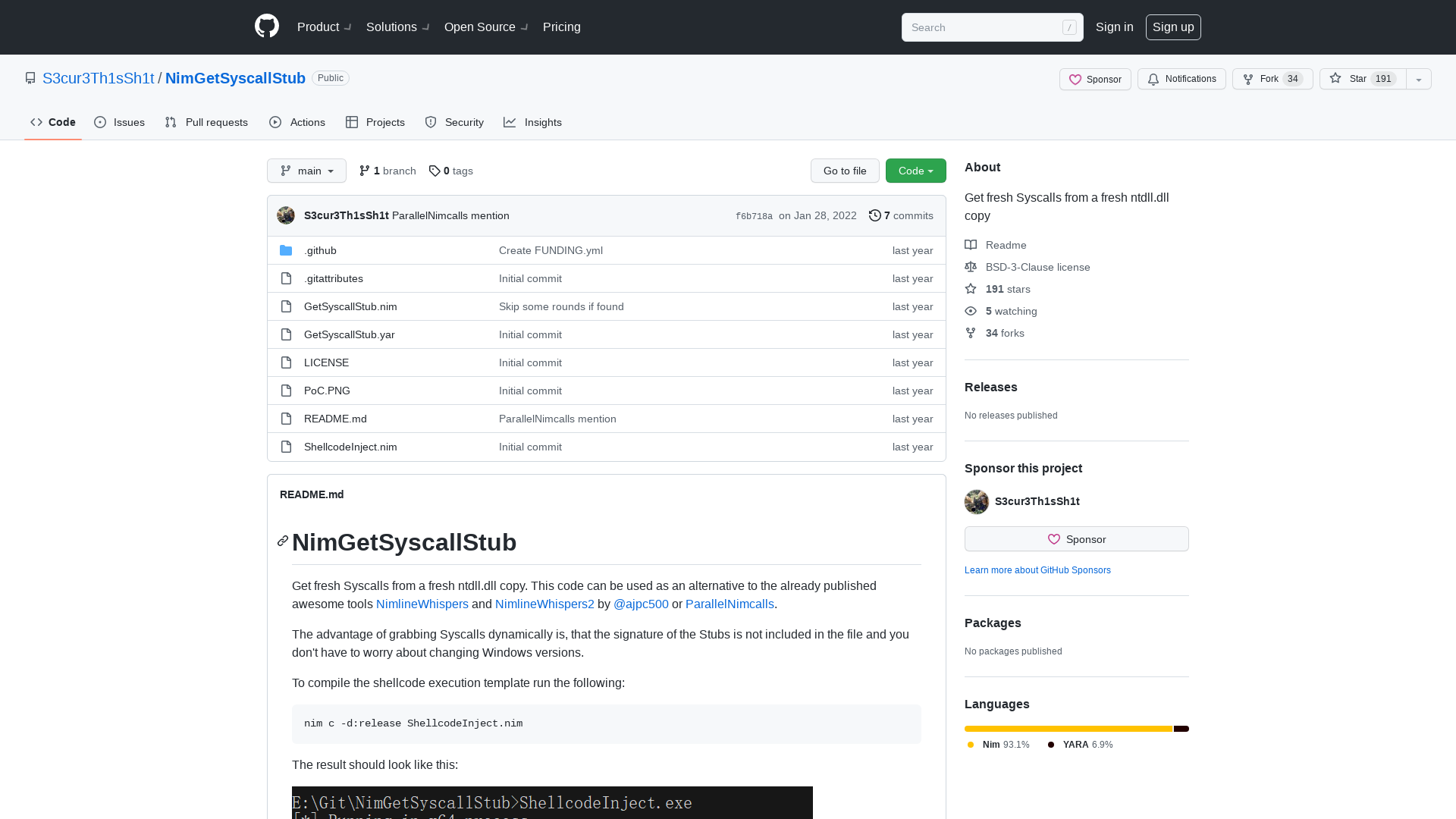GitHub - S3cur3Th1sSh1t/NimGetSyscallStub: Get fresh Syscalls from a fresh ntdll.dll copy