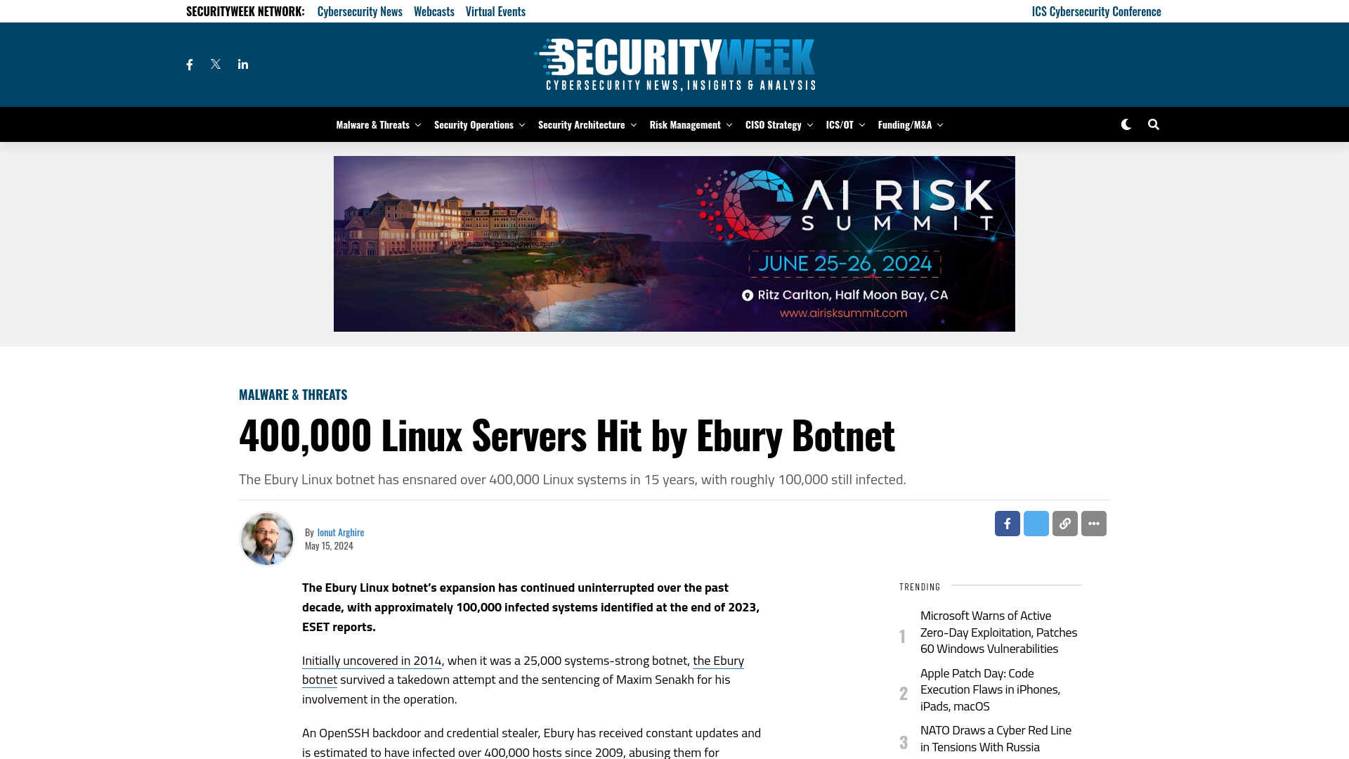 400,000 Linux Servers Hit by Ebury Botnet  - SecurityWeek