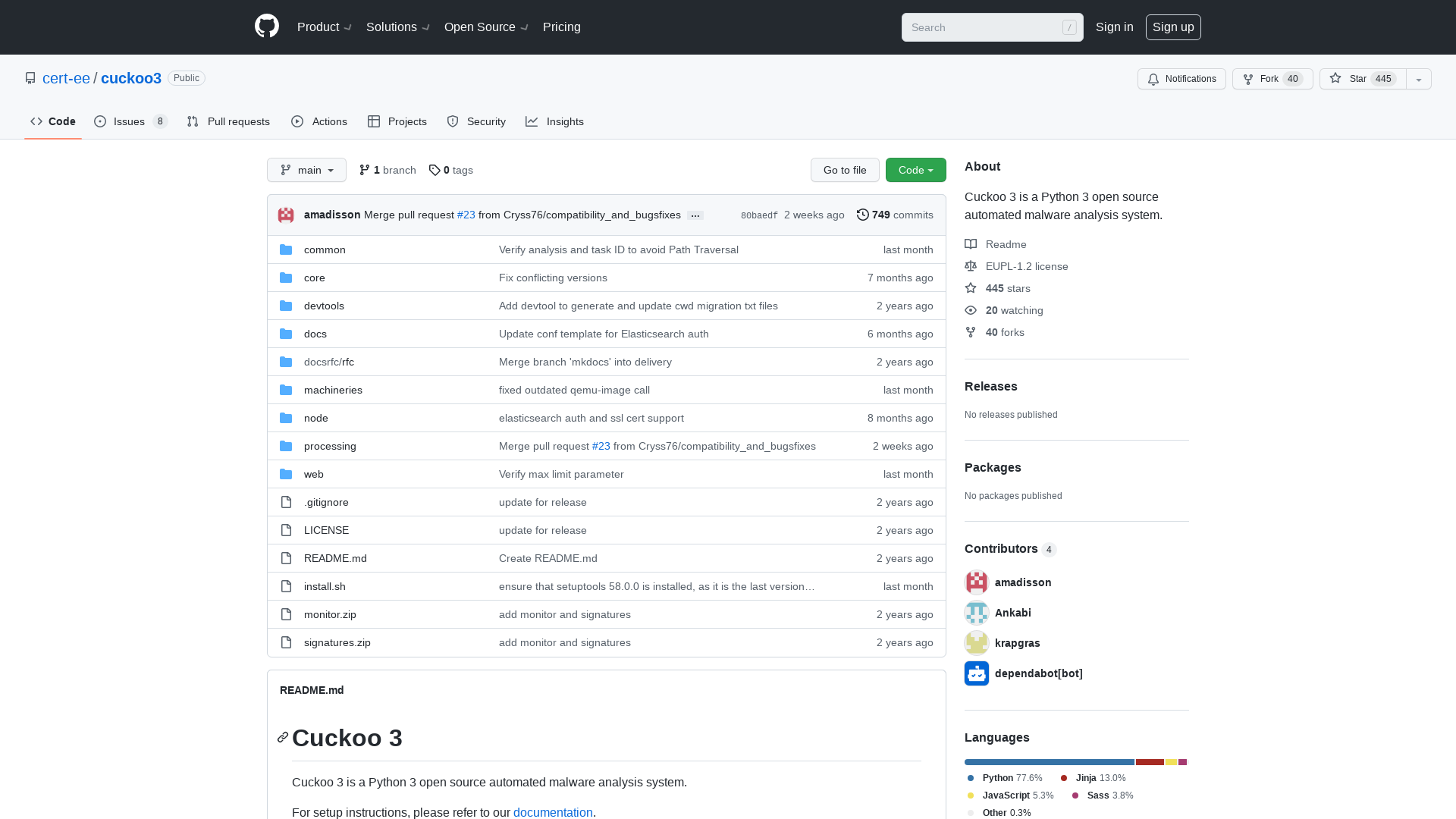 GitHub - cert-ee/cuckoo3: Cuckoo 3 is a Python 3 open source automated malware analysis system.