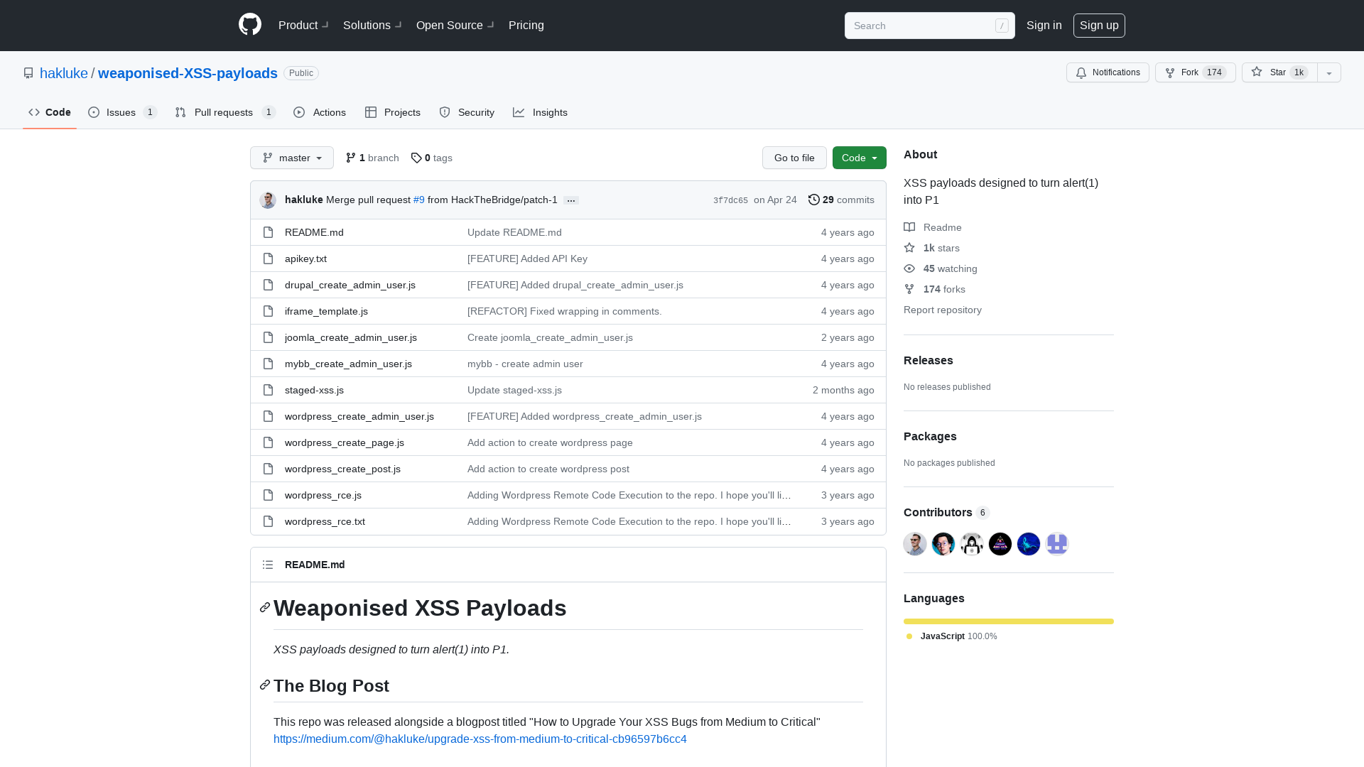 GitHub - hakluke/weaponised-XSS-payloads: XSS payloads designed to turn alert(1) into P1