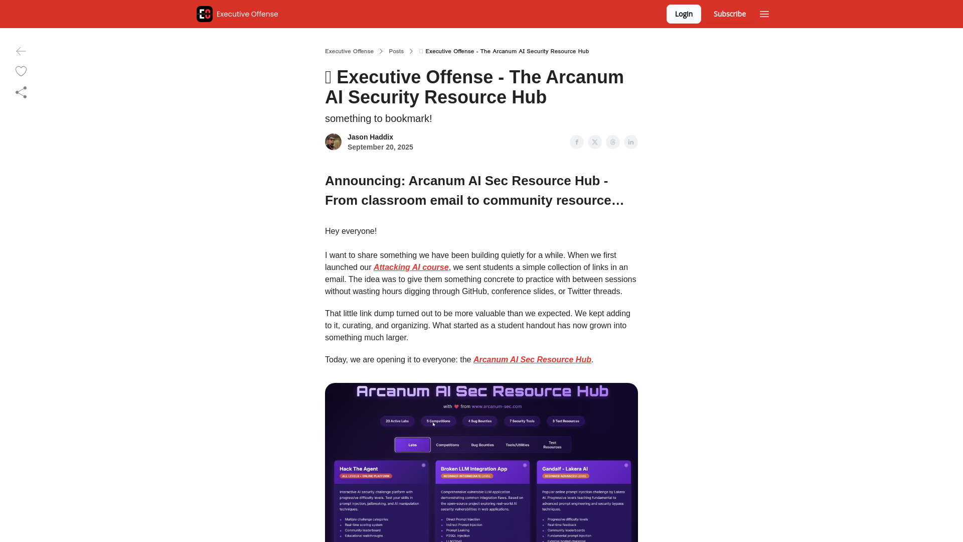 🔴 Executive Offense - The Arcanum AI Security Resource Hub