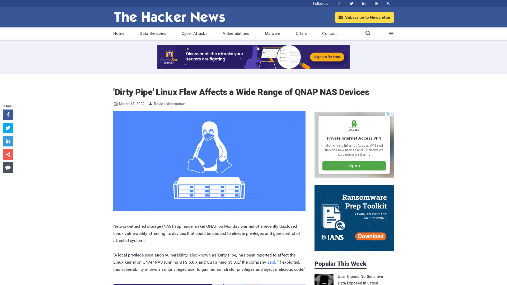 'Dirty Pipe' Linux Flaw Affects a Wide Range of QNAP NAS Devices