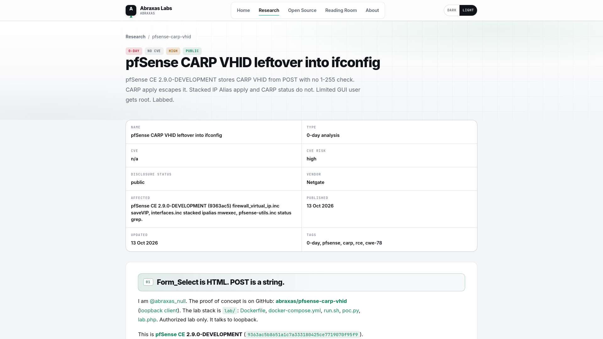pfSense CARP VHID leftover into ifconfig · Abraxas Labs