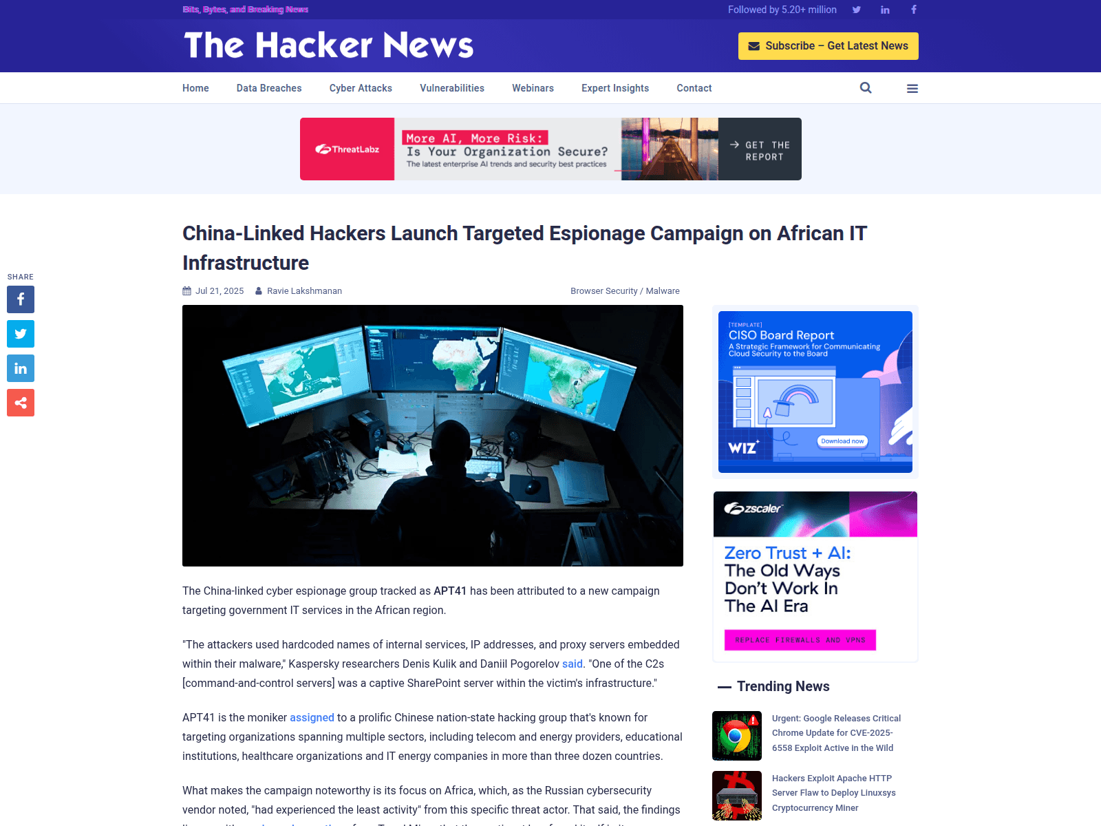 China-Linked Hackers Launch Targeted Espionage Campaign on African IT Infrastructure