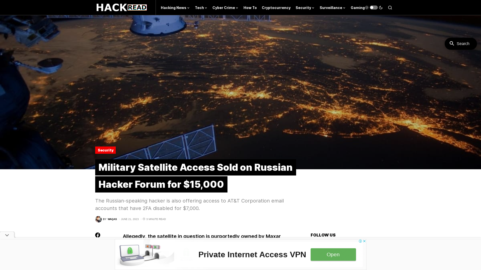 Military Satellite Access Sold on Russian Hacker Forum for $15,000