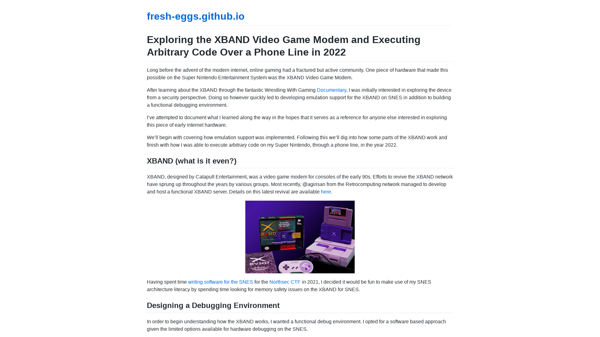 Exploring the XBAND Video Game Modem and Executing Arbitrary Code Over a Phone Line in 2022 | fresh-eggs.github.io