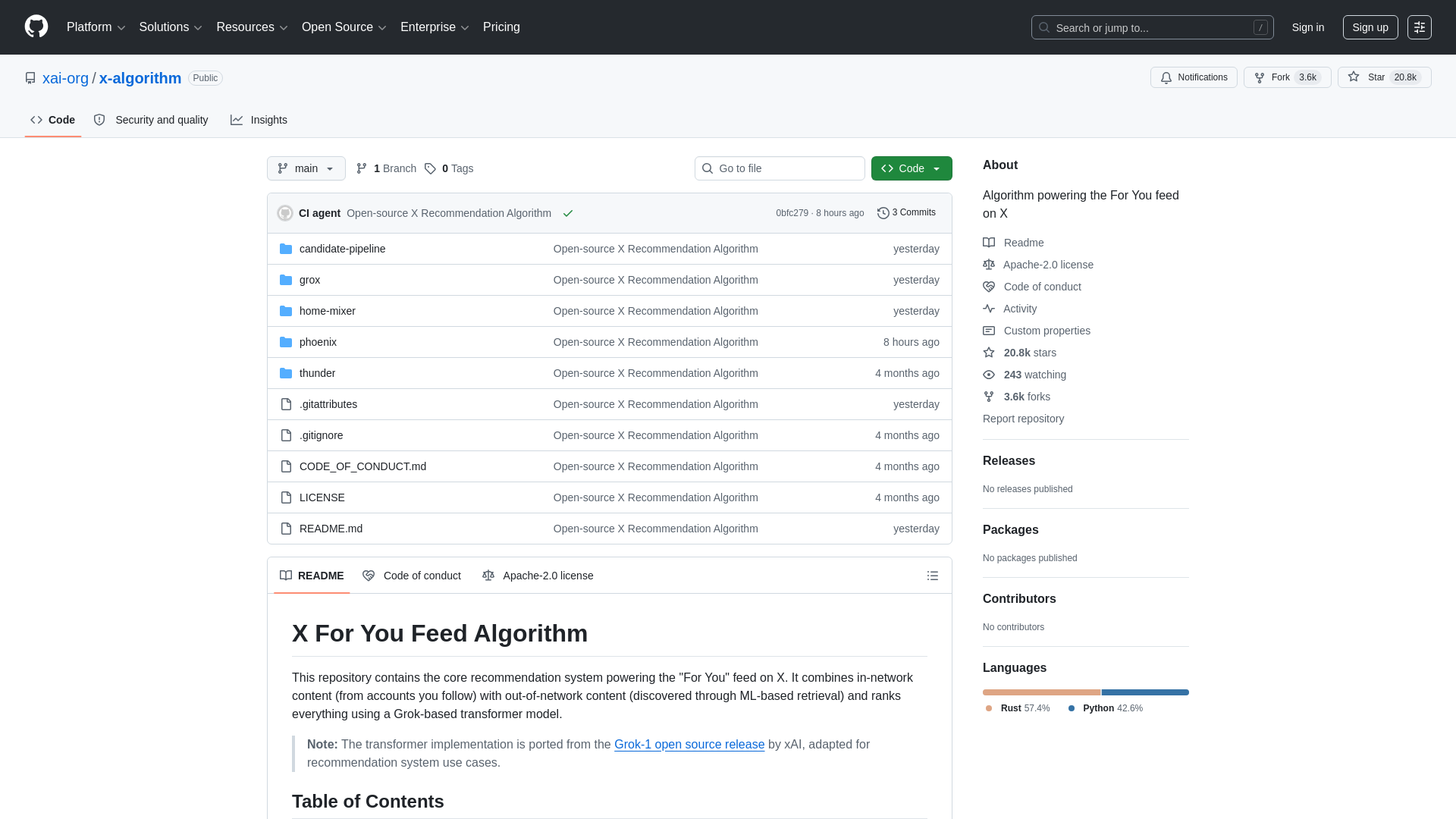 GitHub - xai-org/x-algorithm: Algorithm powering the For You feed on X · GitHub