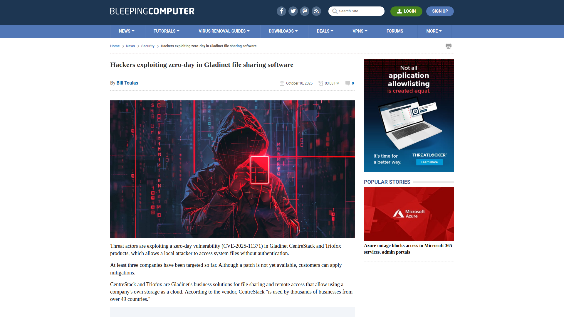 Hackers exploiting zero-day in Gladinet file sharing software