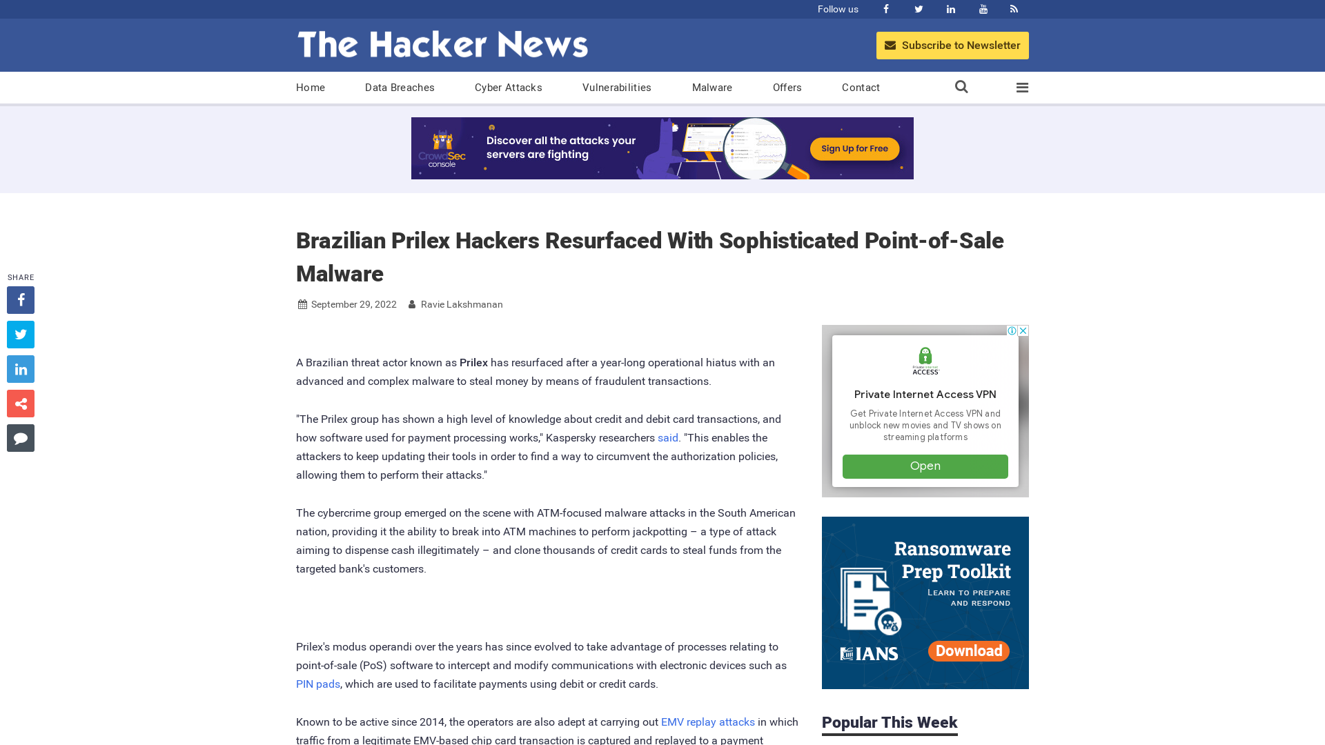 Brazilian Prilex Hackers Resurfaced With Sophisticated Point-of-Sale Malware