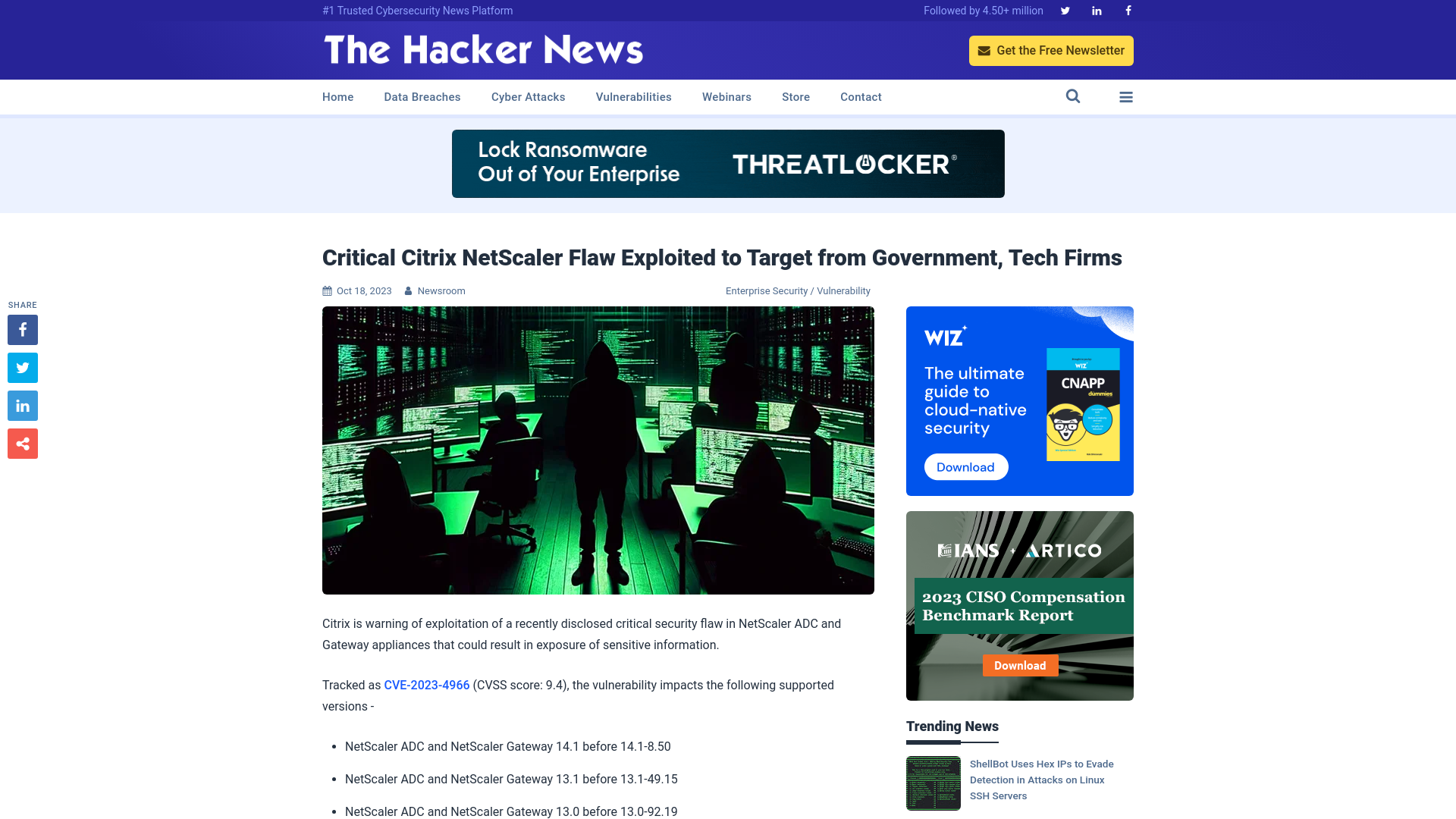 Critical Citrix NetScaler Flaw Exploited to Target from Government, Tech Firms