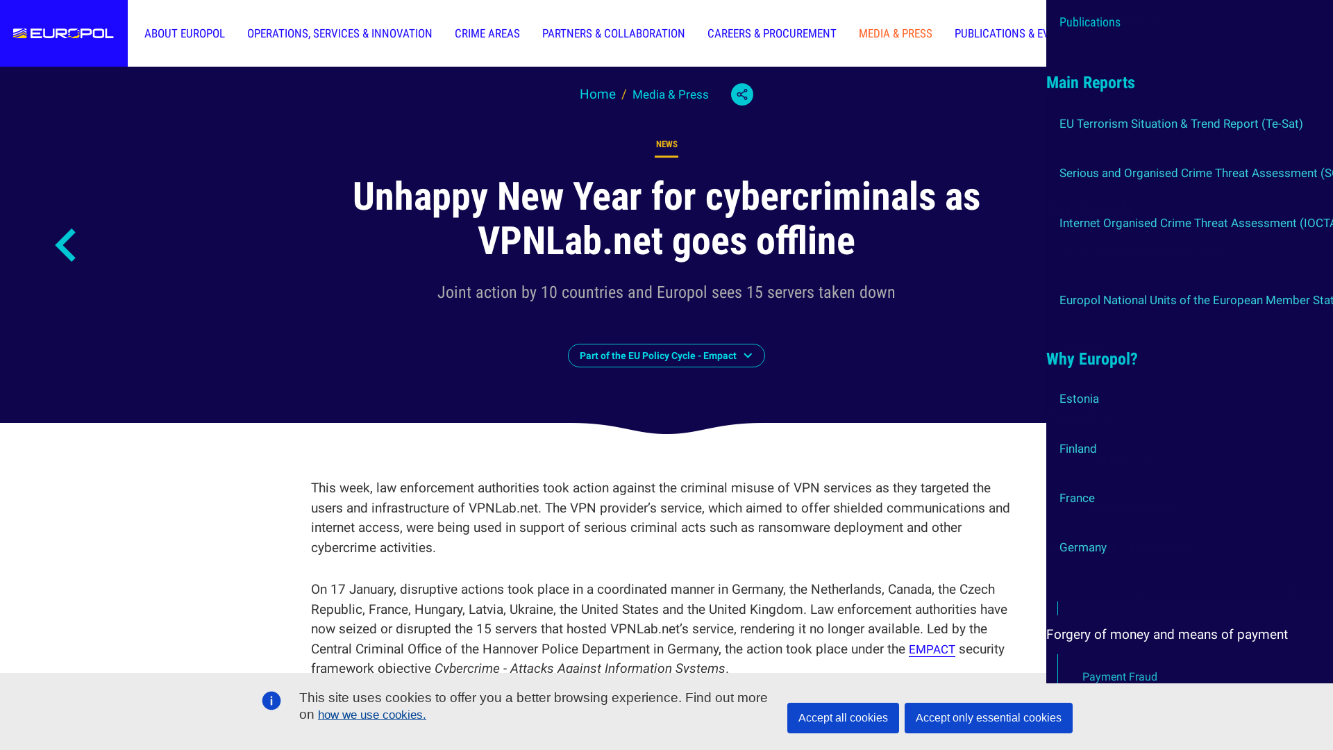 Unhappy New Year for cybercriminals as VPNLab.net goes offline | Europol