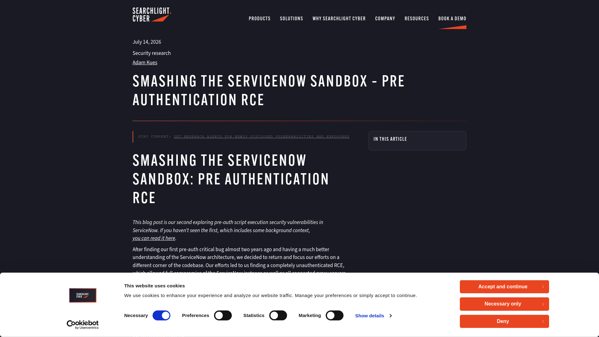 Smashing the ServiceNow Sandbox – Pre Authentication RCE › Searchlight Cyber