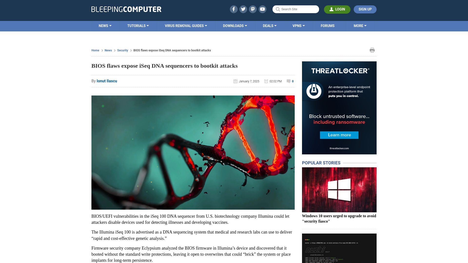 BIOS flaws expose iSeq DNA sequencers to bootkit attacks