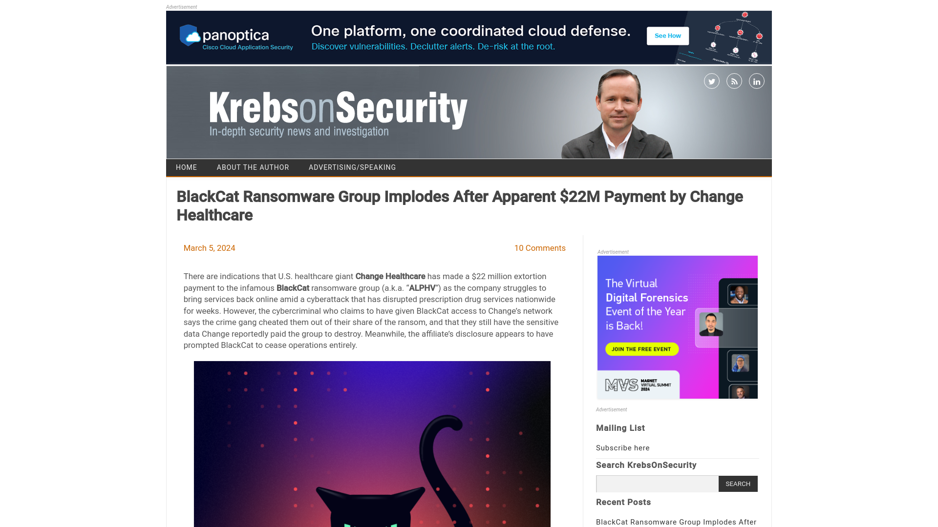 BlackCat Ransomware Group Implodes After Apparent $22M Payment by Change Healthcare – Krebs on Security