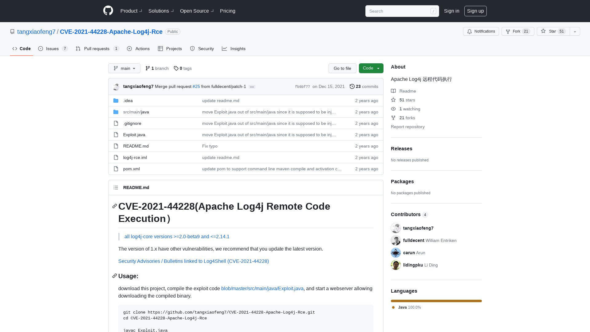 GitHub - tangxiaofeng7/CVE-2021-44228-Apache-Log4j-Rce: Apache Log4j 远程代码执行