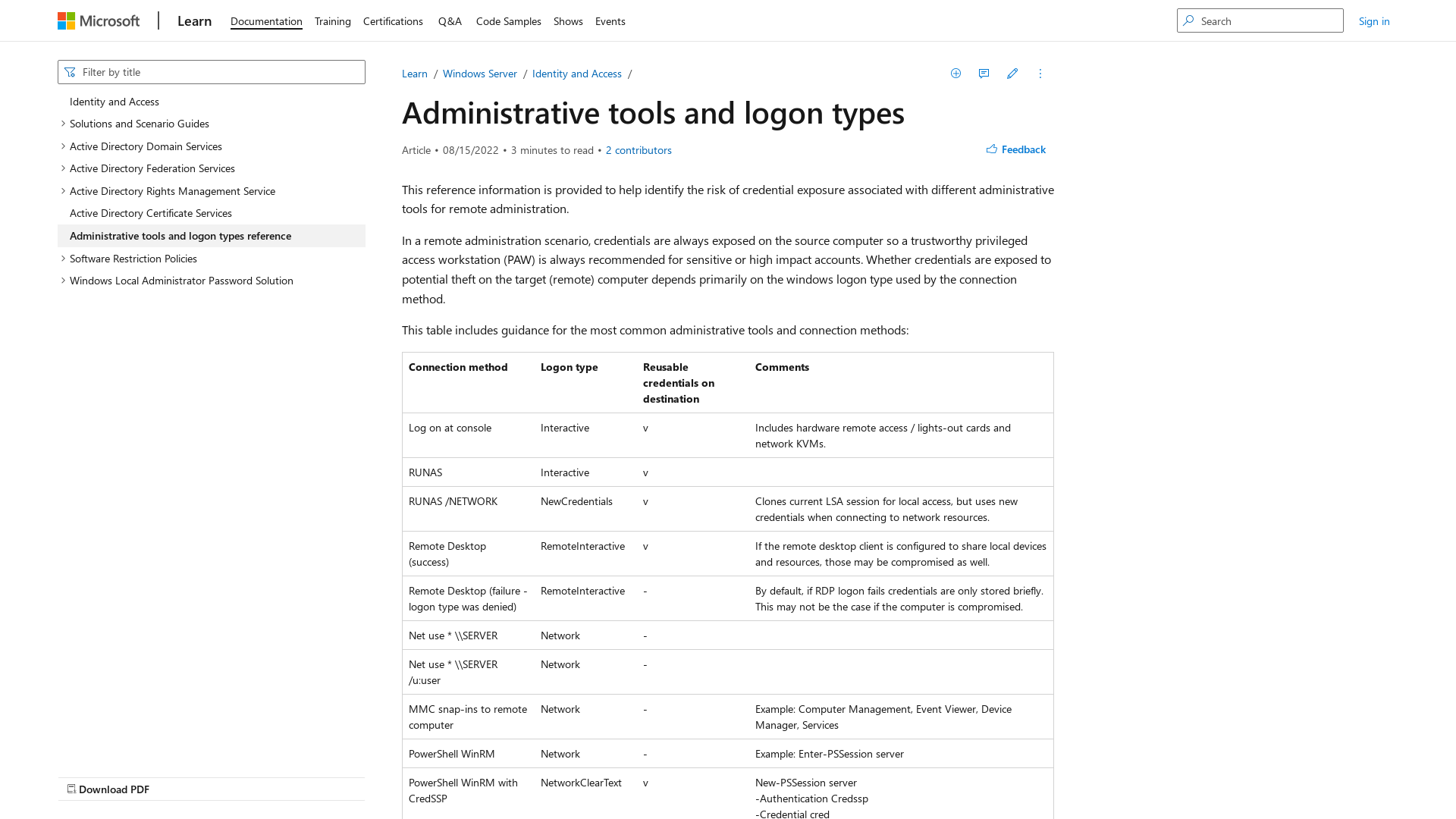 Administrative tools and logon types reference - Windows Server | Microsoft Learn