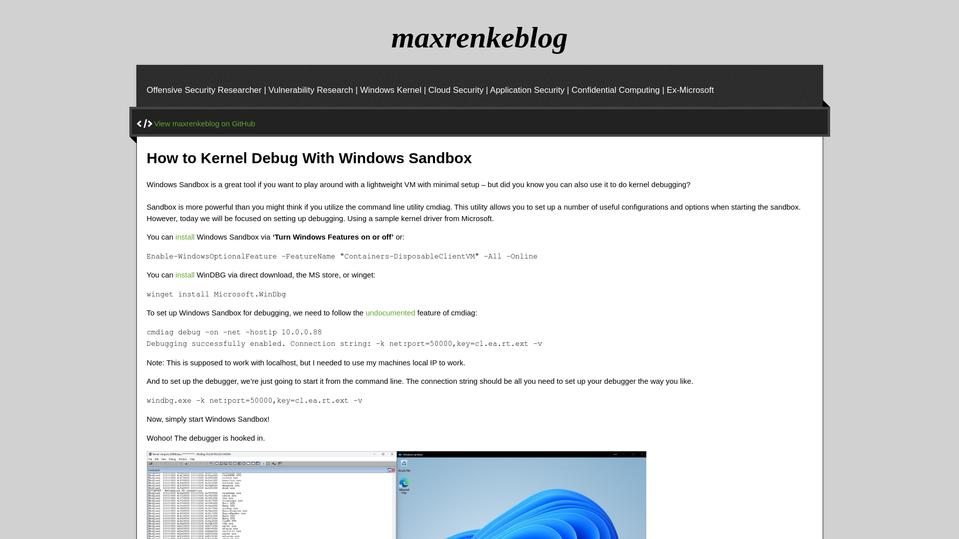 How to Kernel Debug With Windows Sandbox | Max Renke