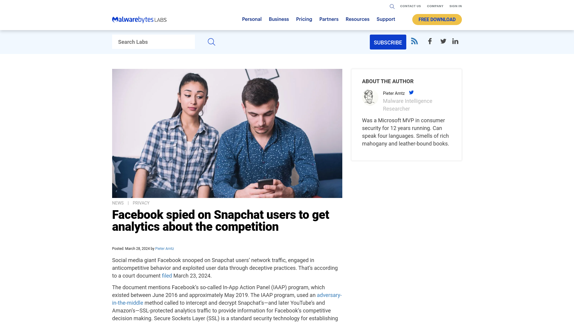 Facebook spied on Snapchat users to get analytics about the competition | Malwarebytes