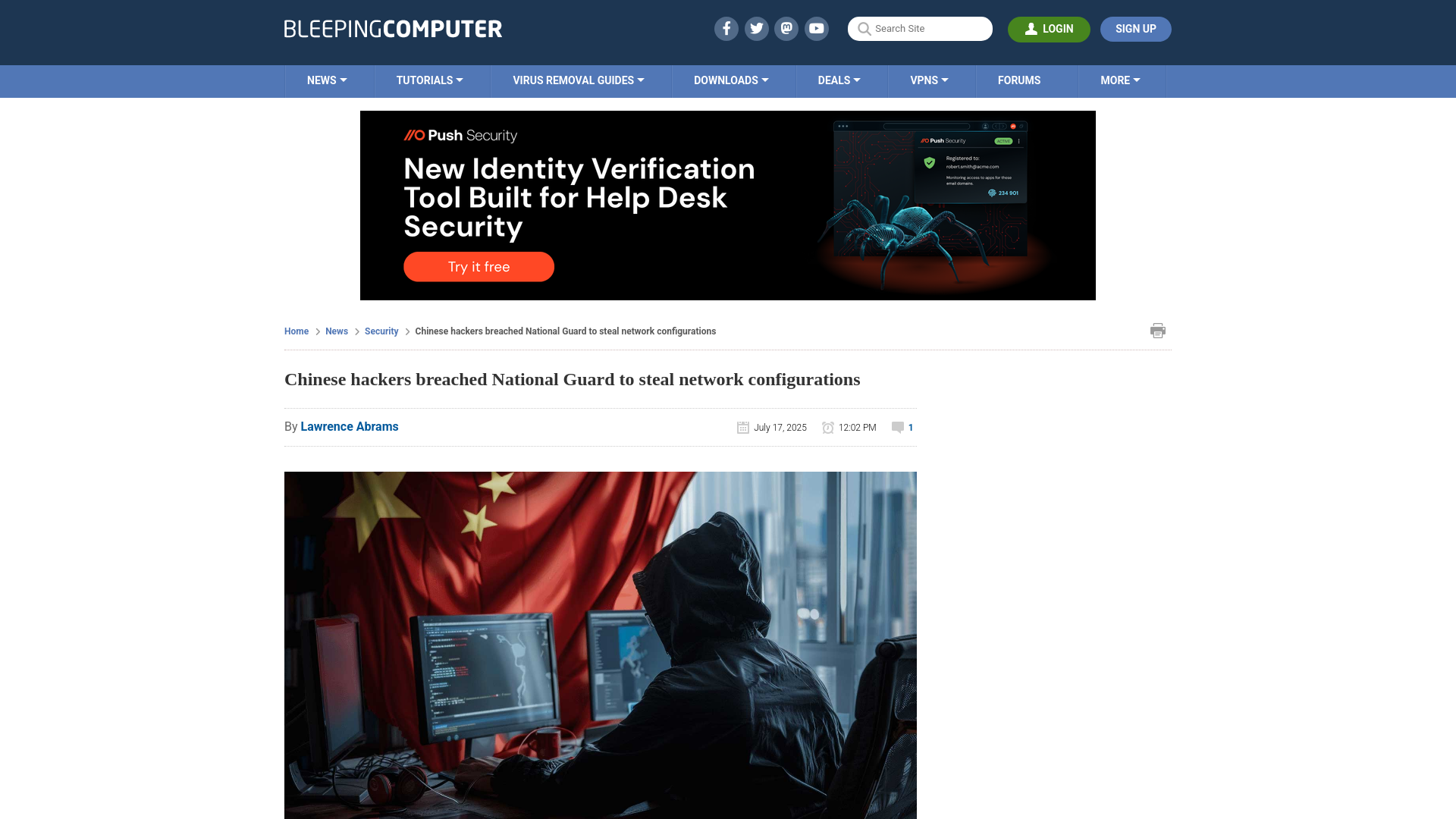 Chinese hackers breached National Guard to steal network configurations