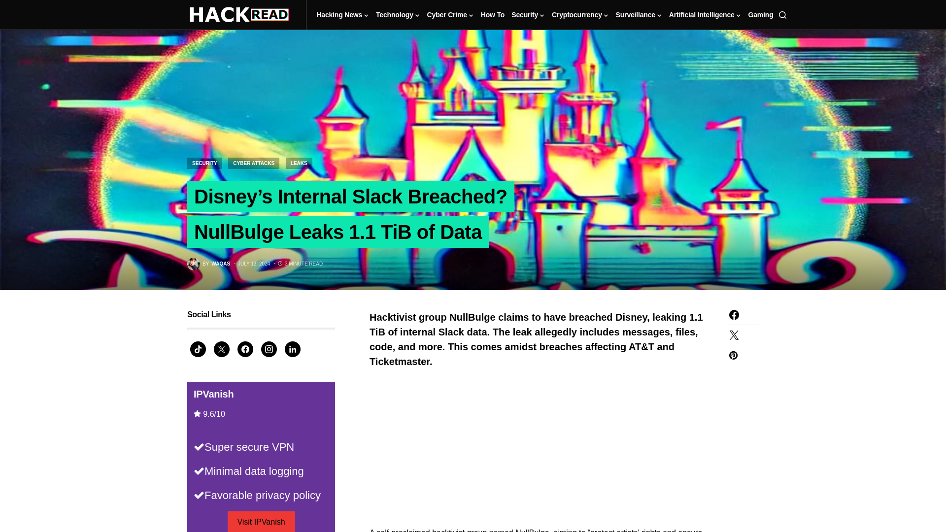 Disney's Internal Slack Breached? NullBulge Leaks 1.1 TiB of Data