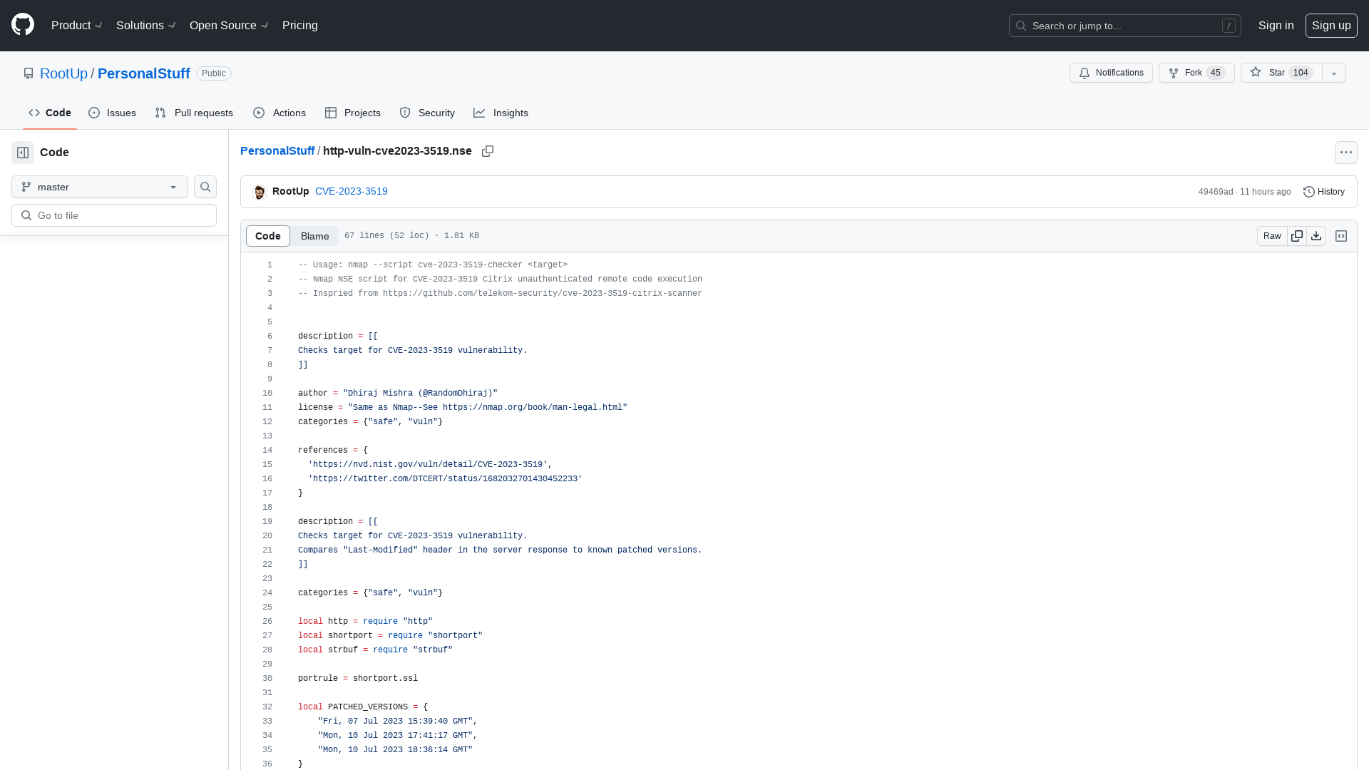 PersonalStuff/http-vuln-cve2023-3519.nse at master · RootUp/PersonalStuff · GitHub