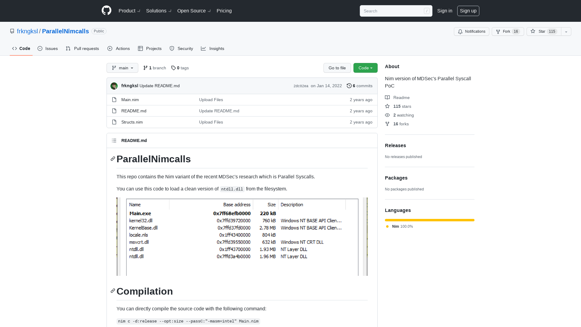 GitHub - frkngksl/ParallelNimcalls: Nim version of MDSec's Parallel Syscall PoC