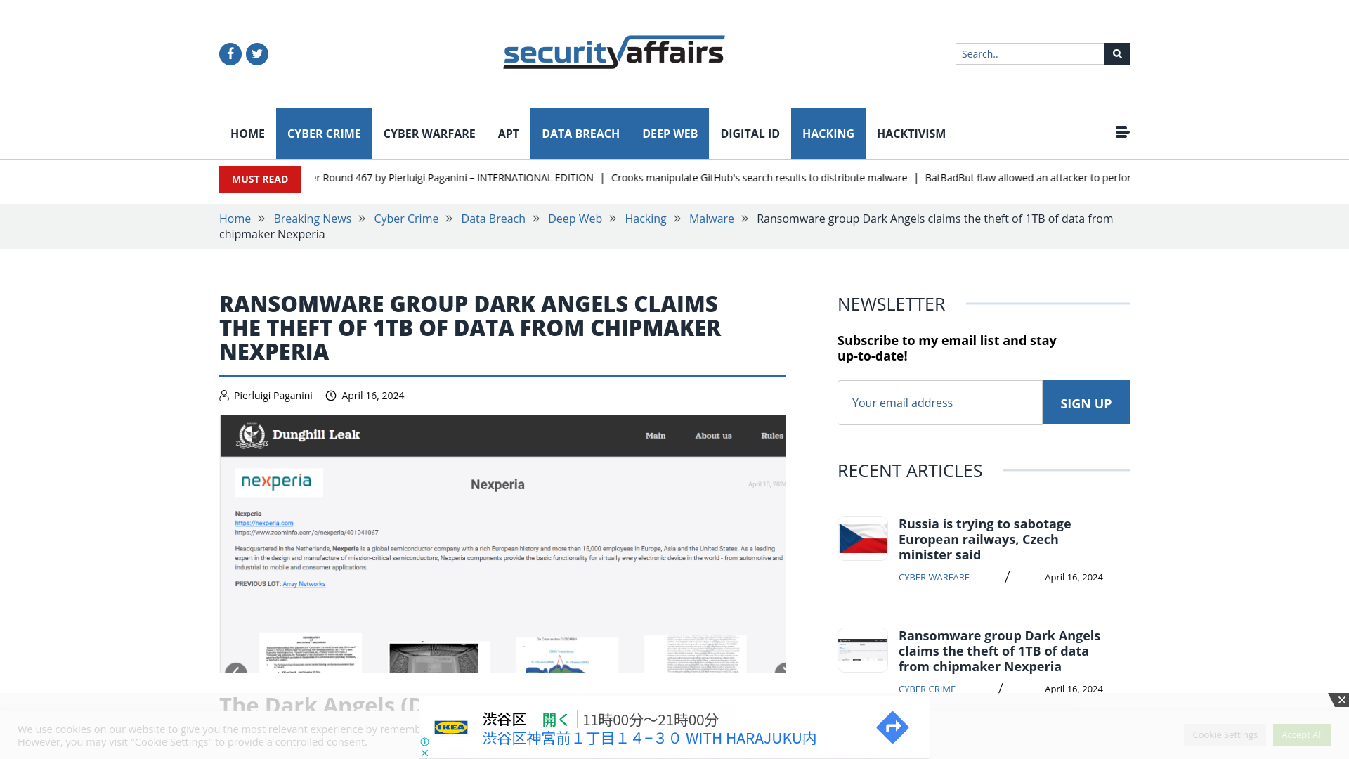 Ransomware group Dark Angels claims the theft of 1TB of data from chipmaker Nexperia 