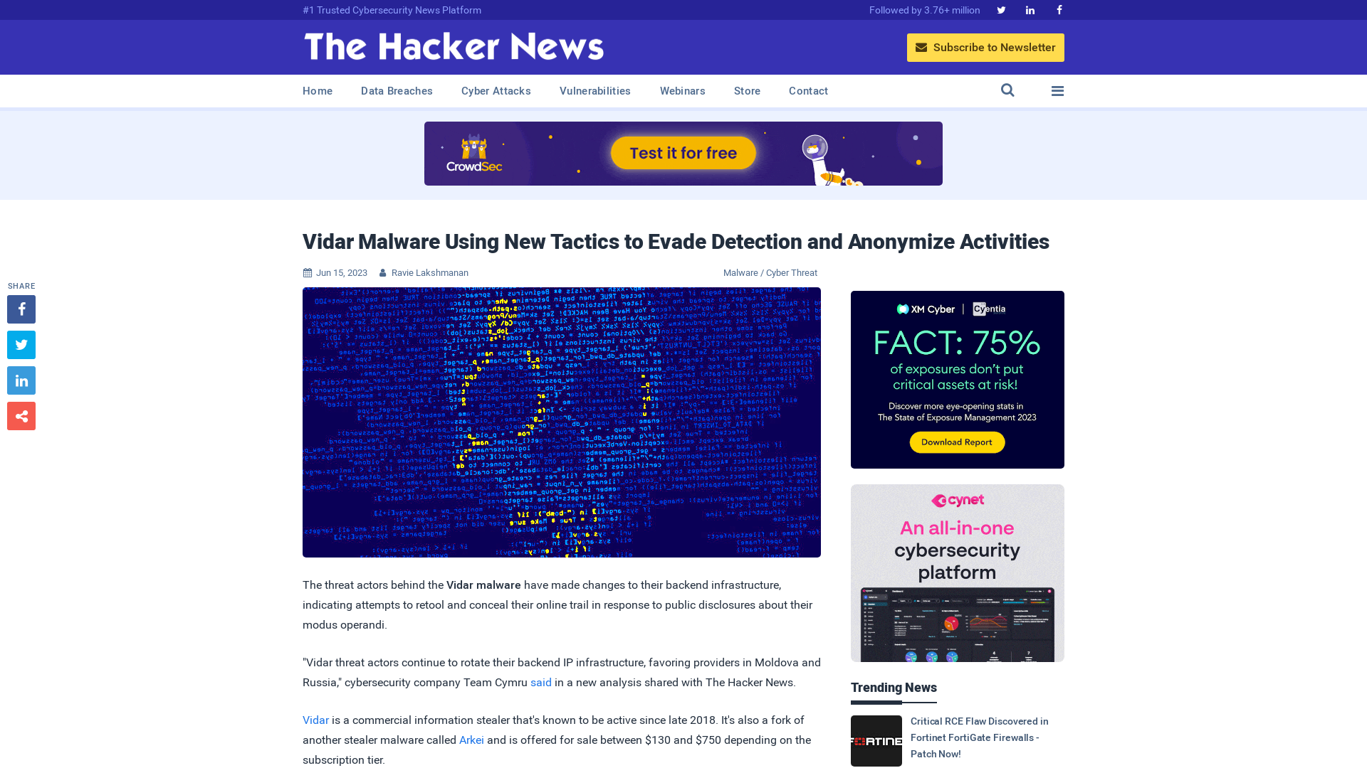 Vidar Malware Using New Tactics to Evade Detection and Anonymize Activities