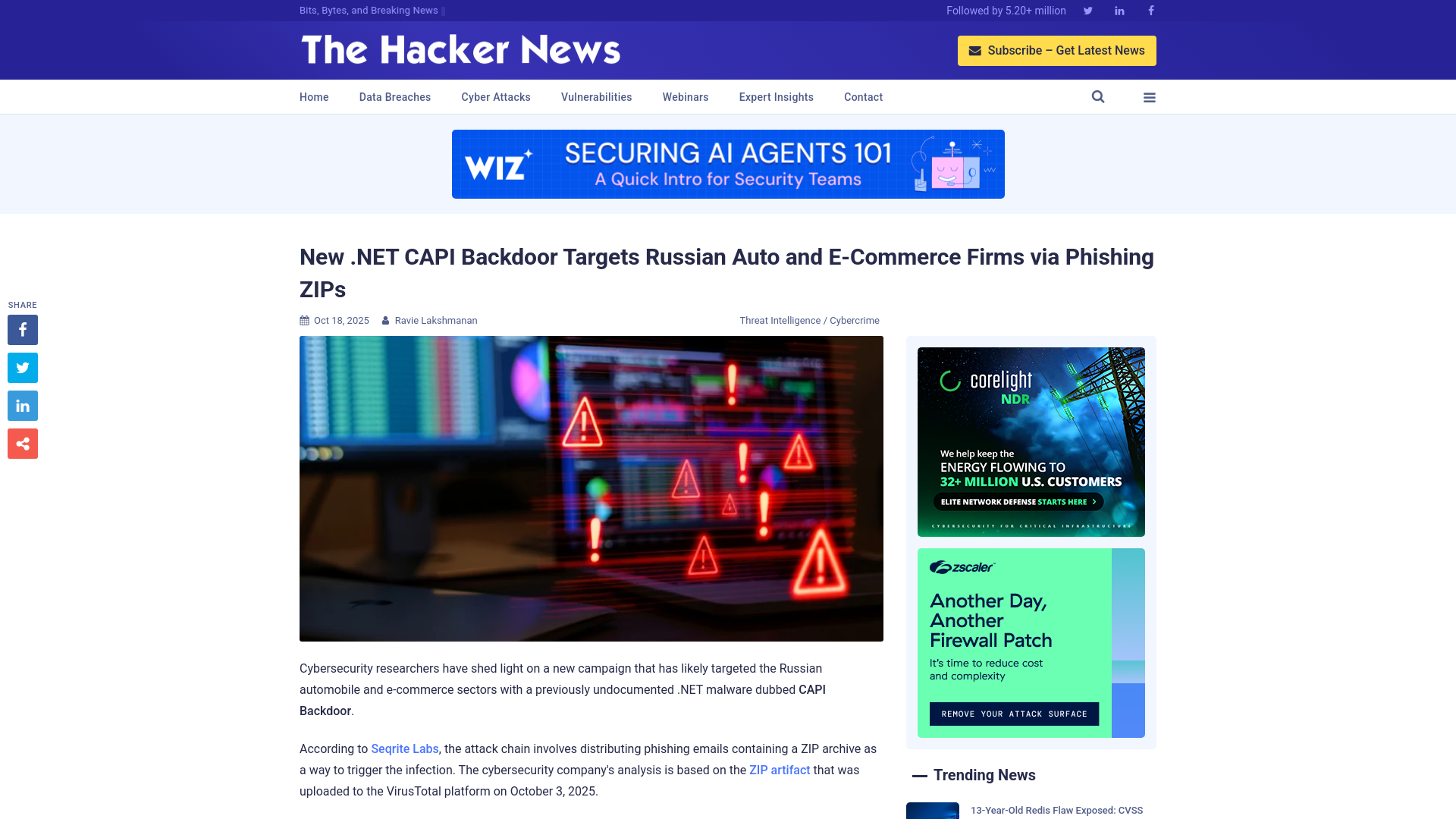 New .NET CAPI Backdoor Targets Russian Auto and E-Commerce Firms via Phishing ZIPs