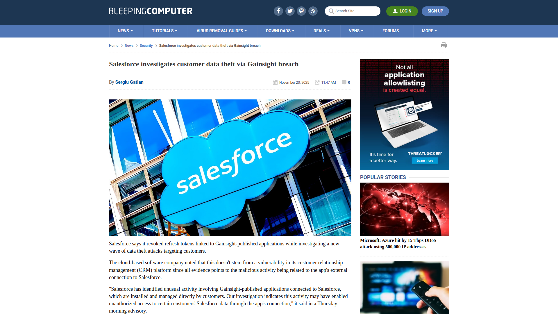 Salesforce investigates customer data theft via Gainsight breach