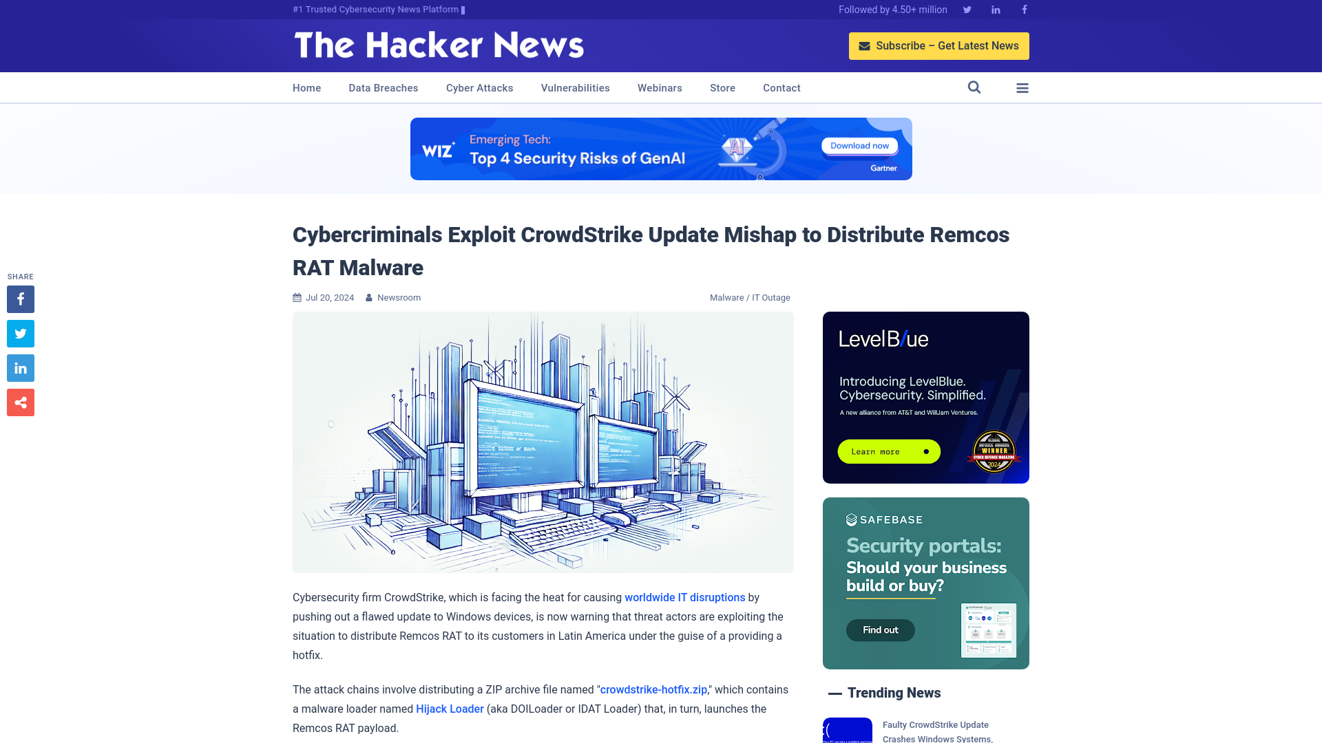 Cybercriminals Exploit CrowdStrike Update Mishap to Distribute Remcos RAT Malware