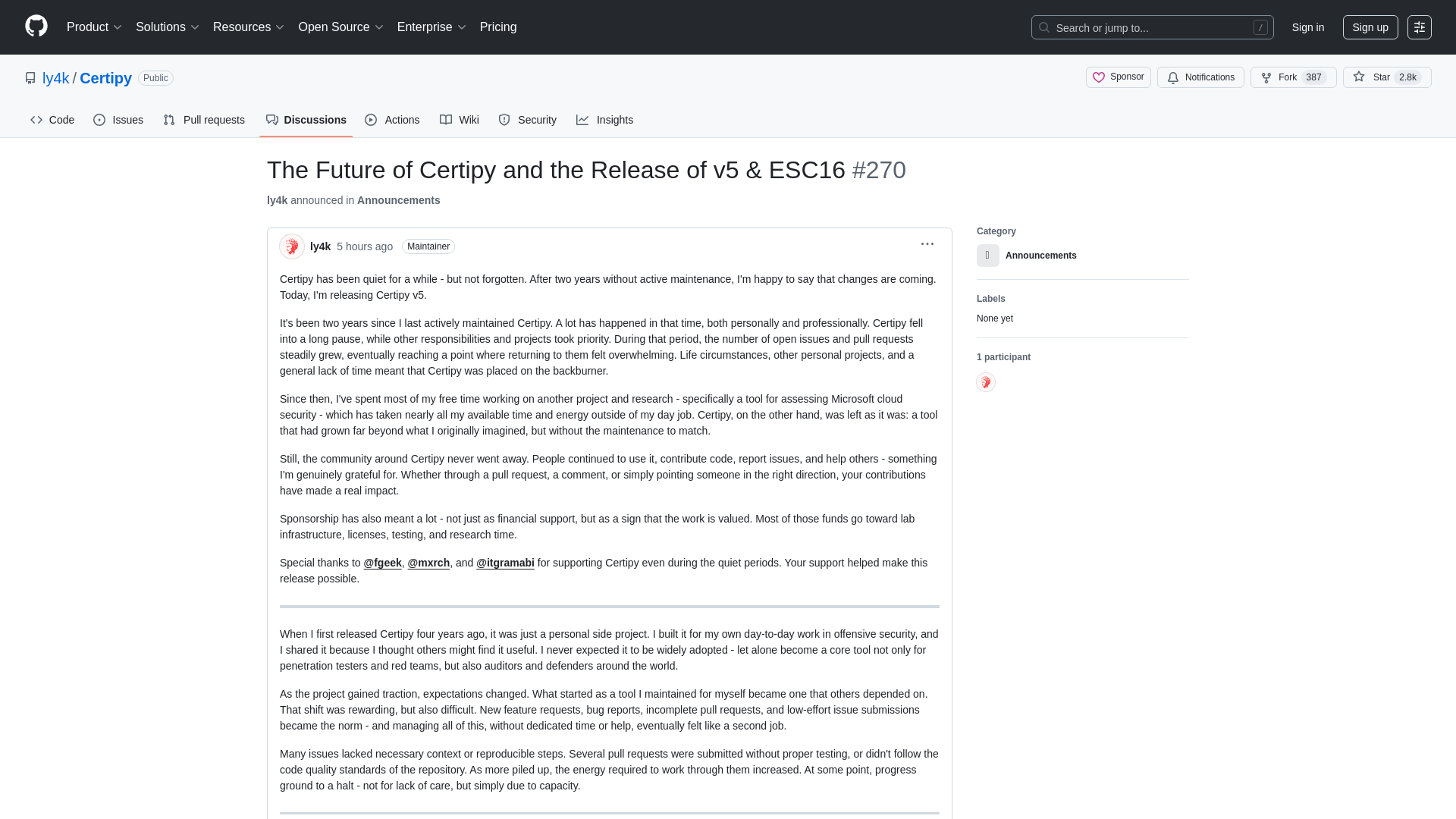 The Future of Certipy and the Release of v5 & ESC16 · ly4k/Certipy · Discussion #270 · GitHub