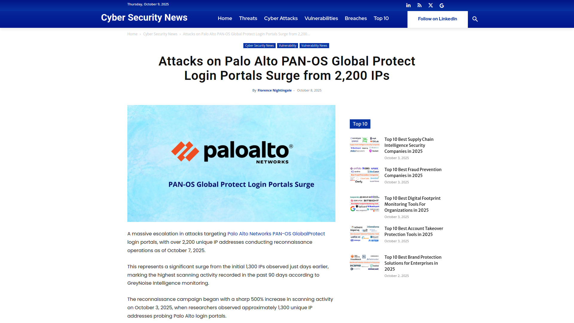 Attacks on Palo Alto PAN-OS Global Protect Login Portals Surge from 2,200 IPs