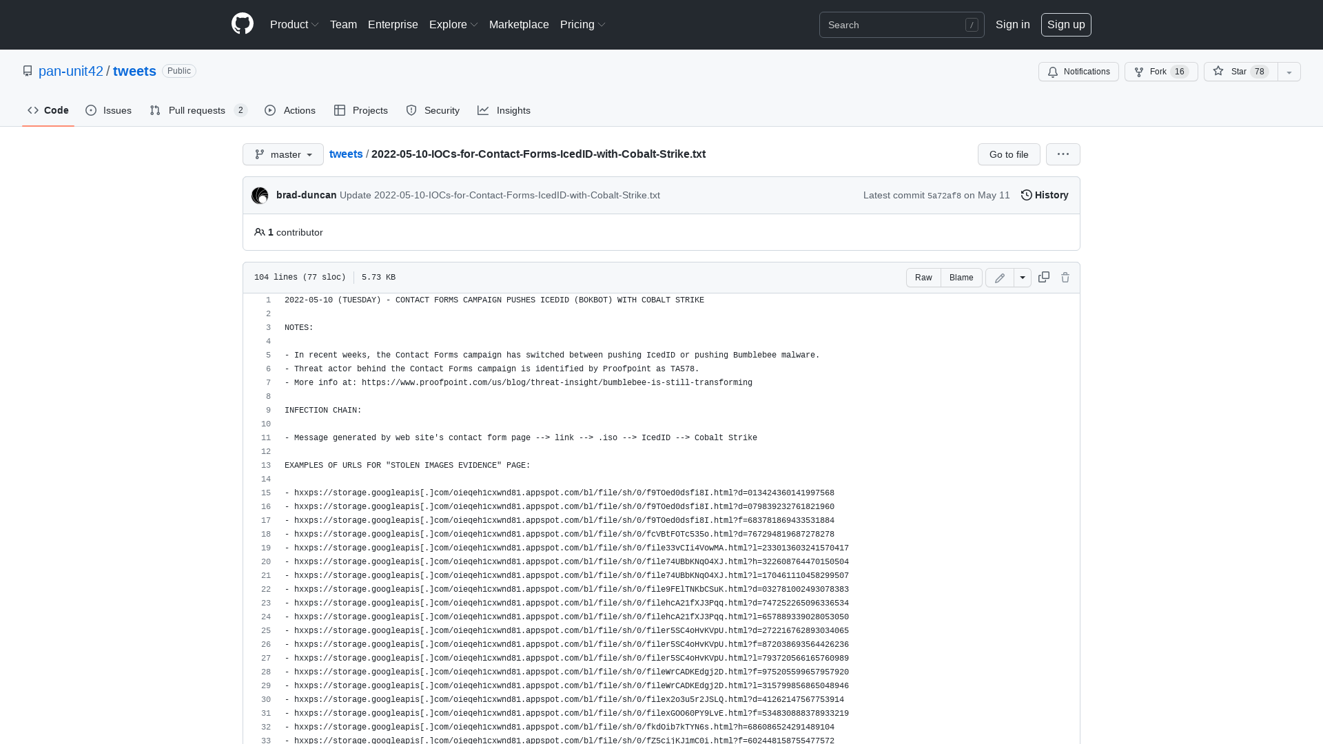 tweets/2022-05-10-IOCs-for-Contact-Forms-IcedID-with-Cobalt-Strike.txt at master · pan-unit42/tweets · GitHub